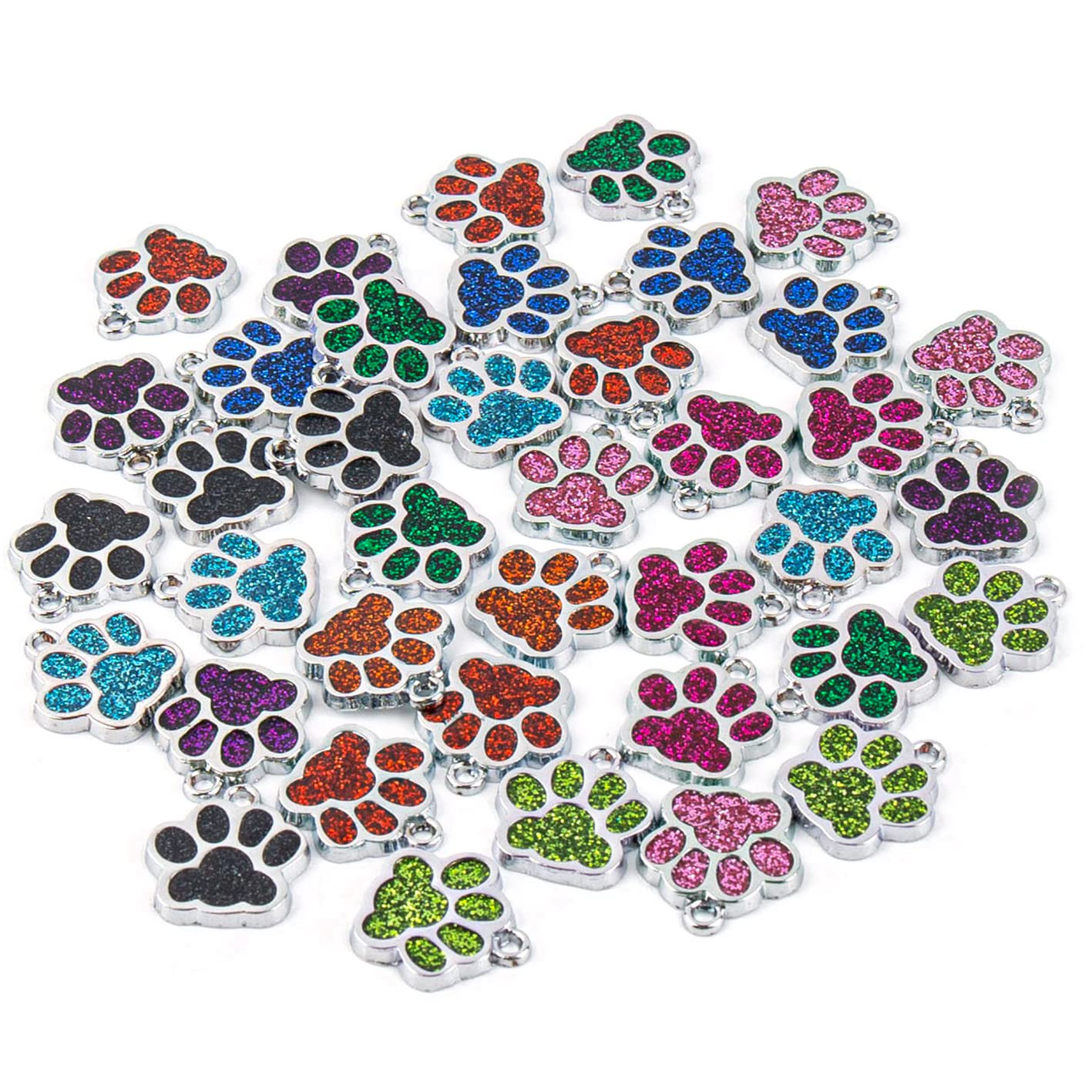 AUEAR, Animal Dog Cat Paw Print Charms Pendants Crystal Beads Glitter Footprint Snap Button for DIY Necklace Bracelet, 40 Pack, crystal enamel, crystal