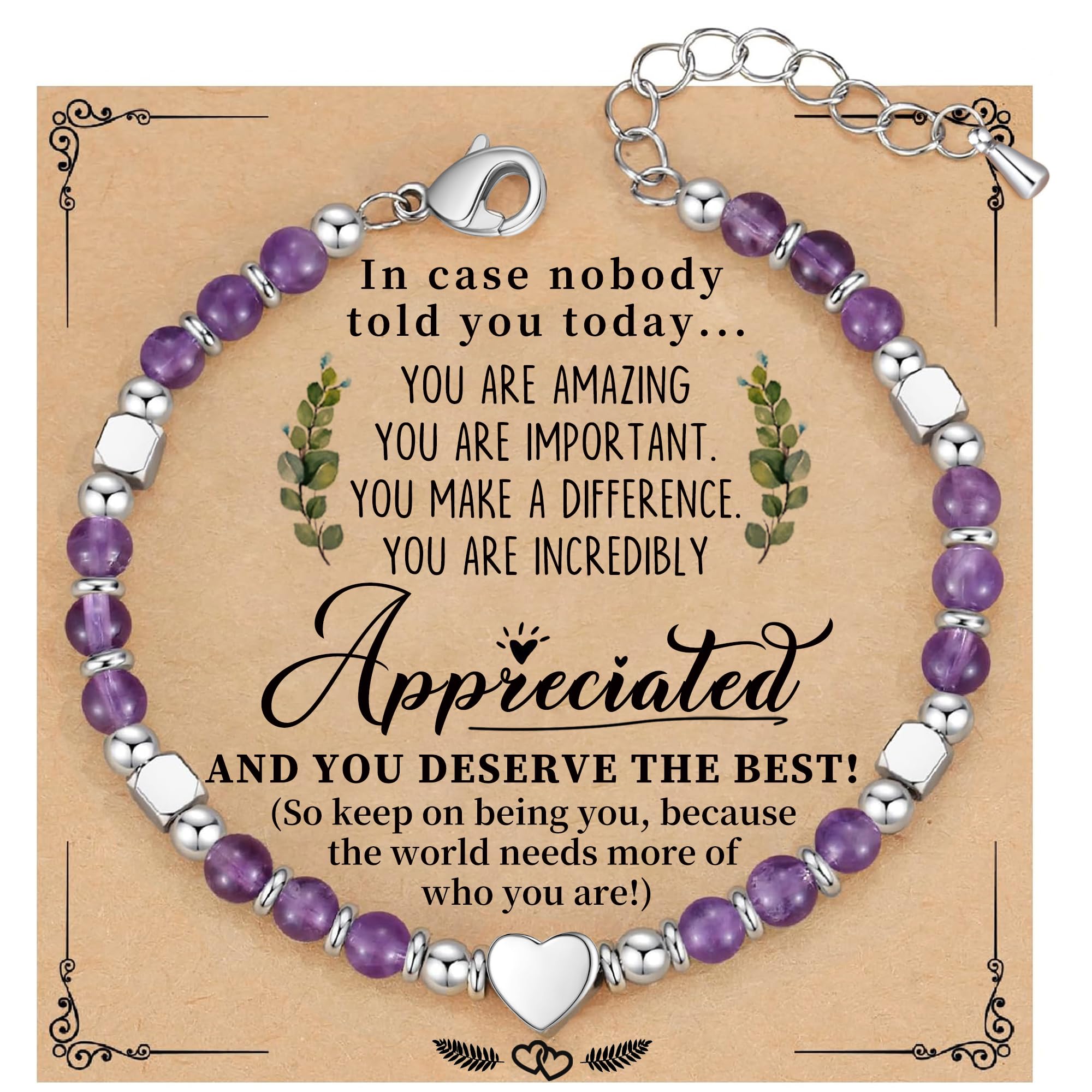 Inspirational Gifts for Women, Thank You Gifts for Women Coworker Friends Heart Charm Bracelet Jewerly Best Friend Bracelet