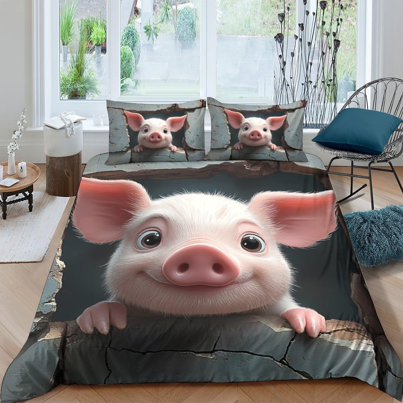 Ctjqhvkz Style-5 3D Printed Cute Pig Fitted Sheet Microfiber Cartoon Animal Bed Sheet Anti-Slip Machine Washable For Bedroom Dorm Decor Single（135X200cm）