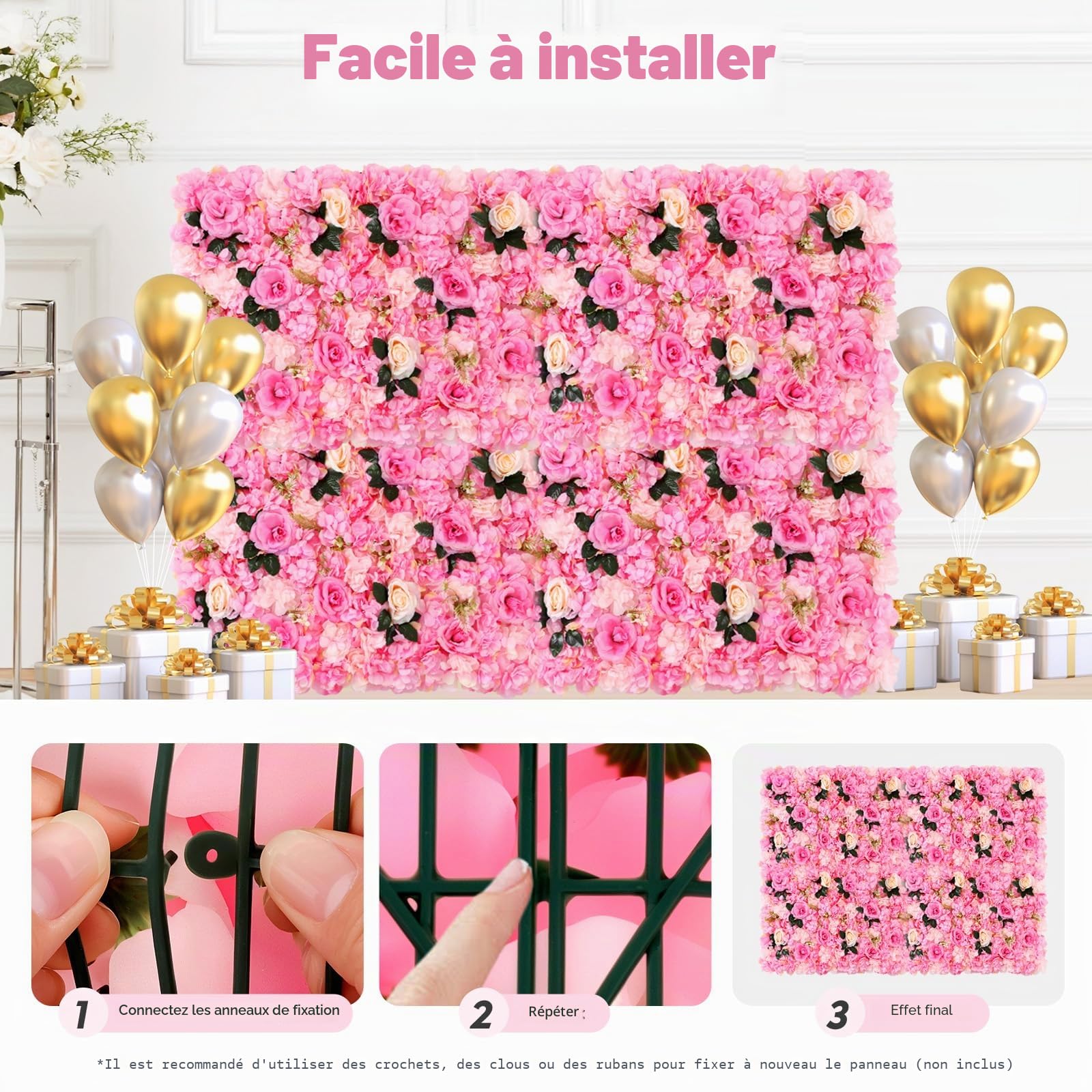 Lot de 12 panneaux muraux de fleurs artificielles, panneau mural de fleurs, fond de rose, décoration de maison, décoration de mariage, fête prénatale, fête, mur de bonbons, zones photo