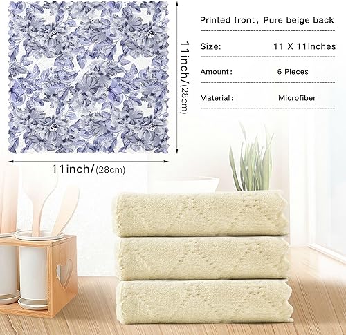 Miniatura 4 de linqin Elegance Floral 6 Pack Quick Dry Microfiber Cleaning Cloths Print Quality Kitchen Accessories for Cooking Reusable for Bathroom Coffee
