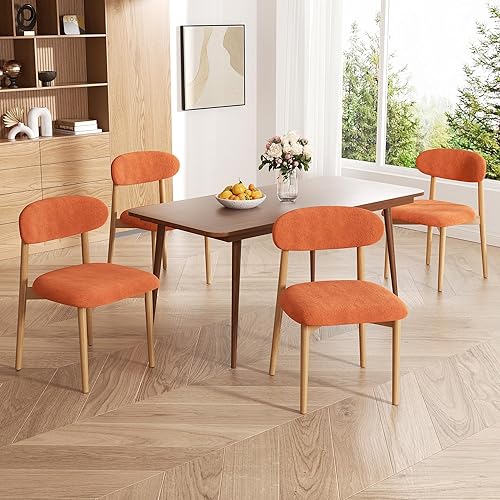 Juego de 4 sillas de comedor de madera, modernas sillas de comedor con respaldo curvo, sillas tapizadas de tela para cocina, comedor con patas