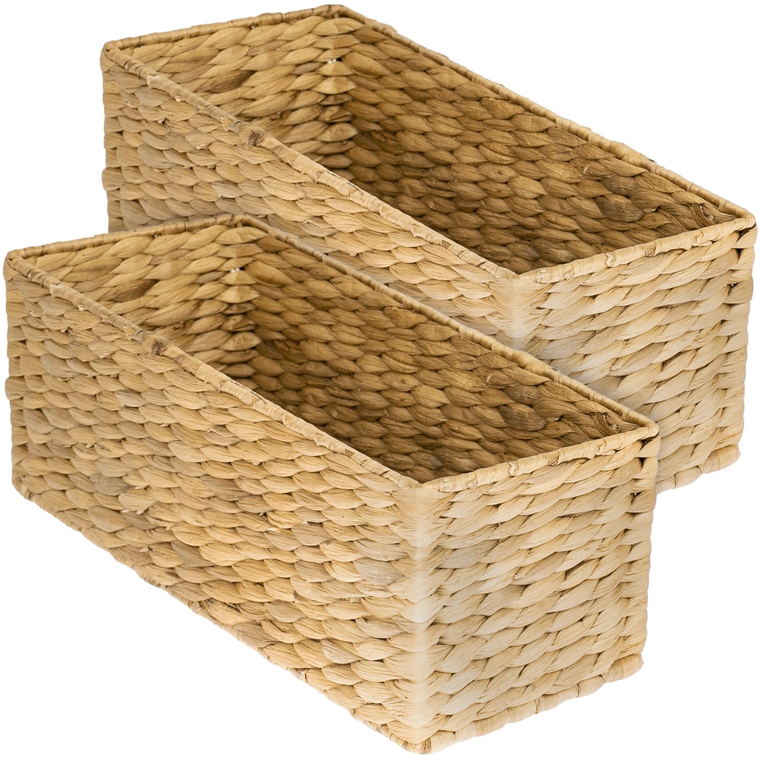 HMF Cesto portaoggetti adatto per KALLAX mezzo scomparto, cesto intrecciato in giacinto d’acqua per bagno, cucina e zona giorno | Set da 2 | 38 x 15 x 14 cm | Naturale
