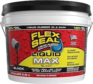 Liquid Rubber Coating Sealant, Waterproof, Flexible, Breathable, and UV Resistant, Roof Repair, Basements, RV, Campers, Trailers, Marine, EPDM, Masonry, MAX, Black, 2.5 Gallon