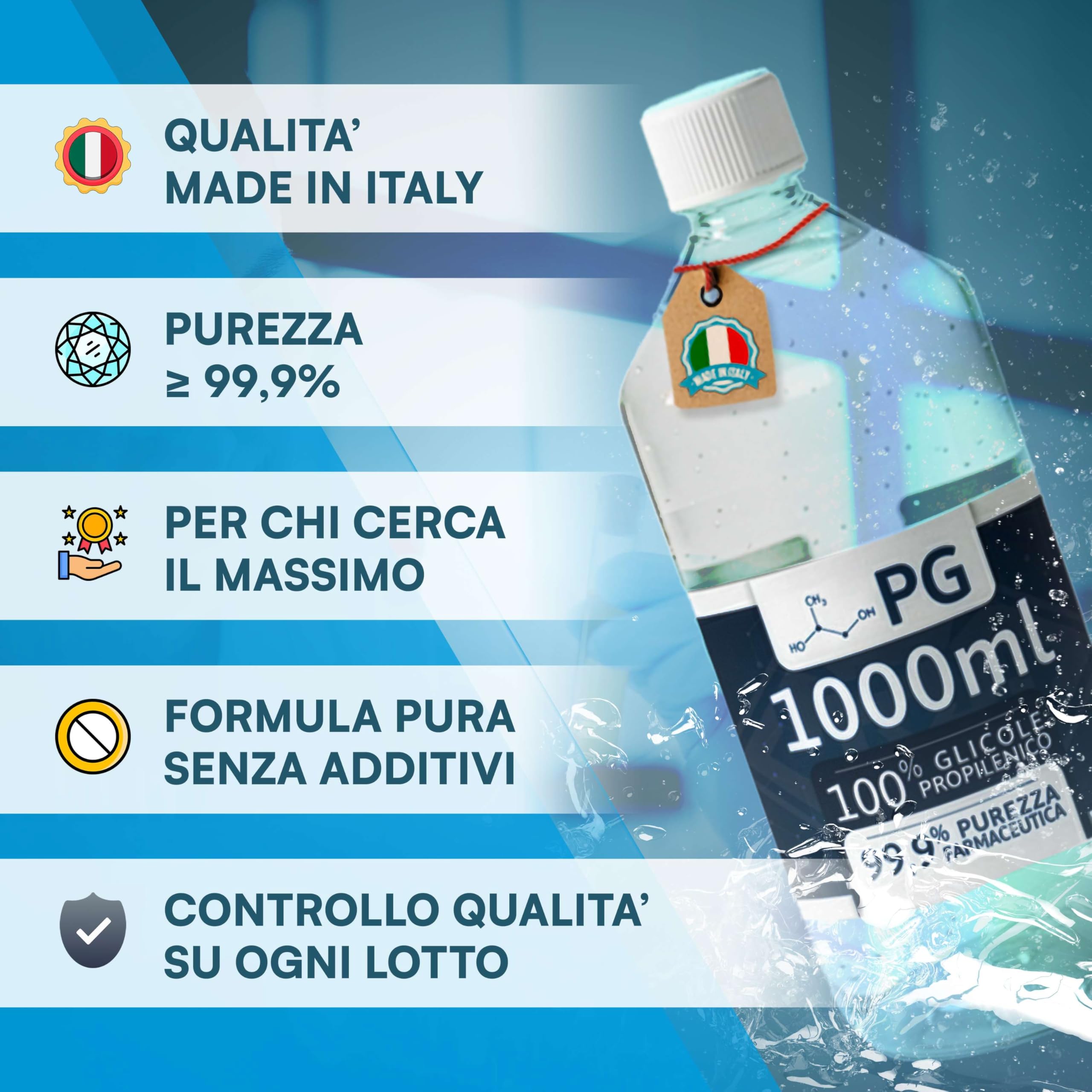 Glowell Kit 2000 ml Glicerina Vegetale Pura e Glicole Propilenico 1000 ml ciascuno, Purezza Farmaceutica 99.9%, Base Neutra 50/50 Multiuso Cosmetico e Tecnico, Made in Italy