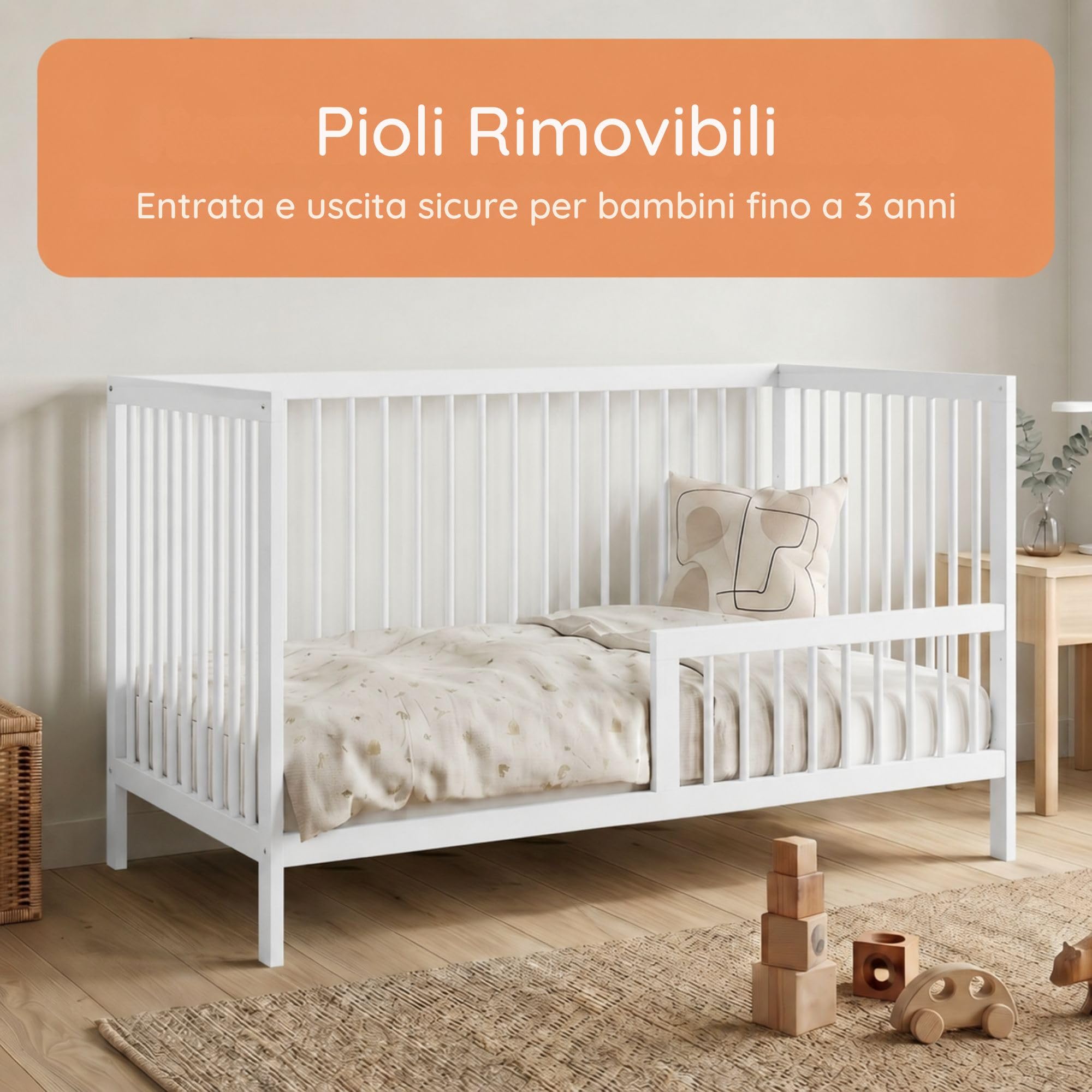 Kids Collective Lettino per Neonati Lettino a sponde con Protezione anticaduta Robusto Legno di faggio Lettino Junior Prodotto in Europa Mobili per camerette e camere dei Ragazzi | 70x140 cm | Bianco