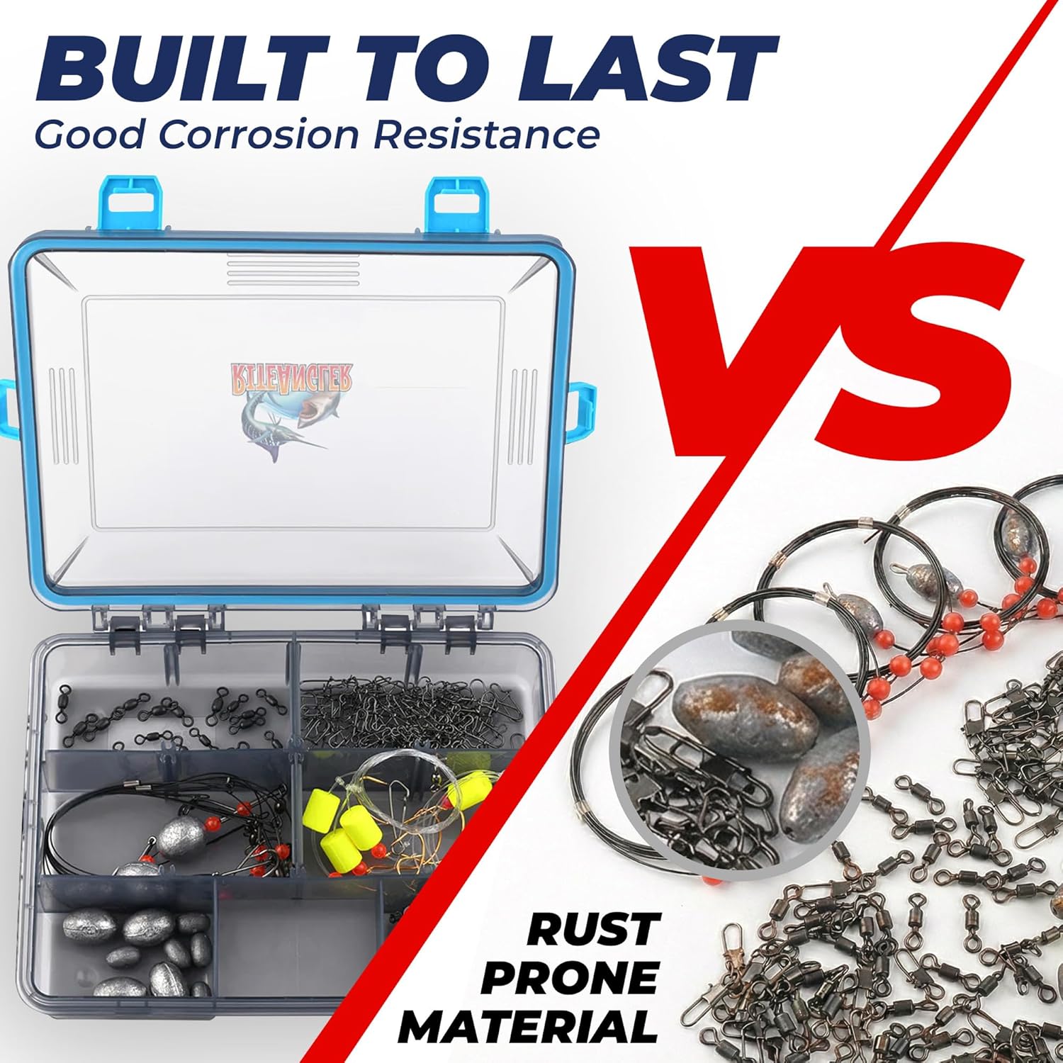 Rite Angler Fishing Tackle Kit - Complete 157-Piece Beach & Pier Fishing Accessories Set with Tackle Box, Lures, Hooks, Fish Finder & Swivels - Freshwater Gear Ocean Fishing Bait Kit