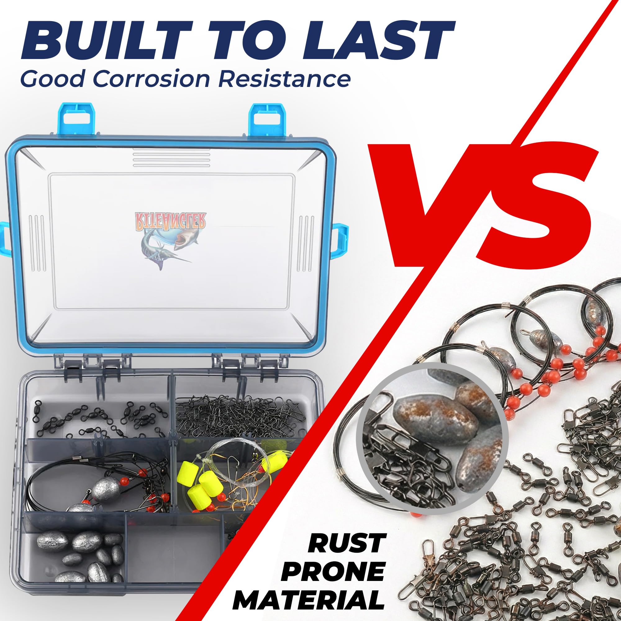 Rite Angler Fishing Tackle Kit - Complete 157-Piece Beach & Pier Fishing Accessories Set with Tackle Box, Lures, Hooks, Fish Finder & Swivels