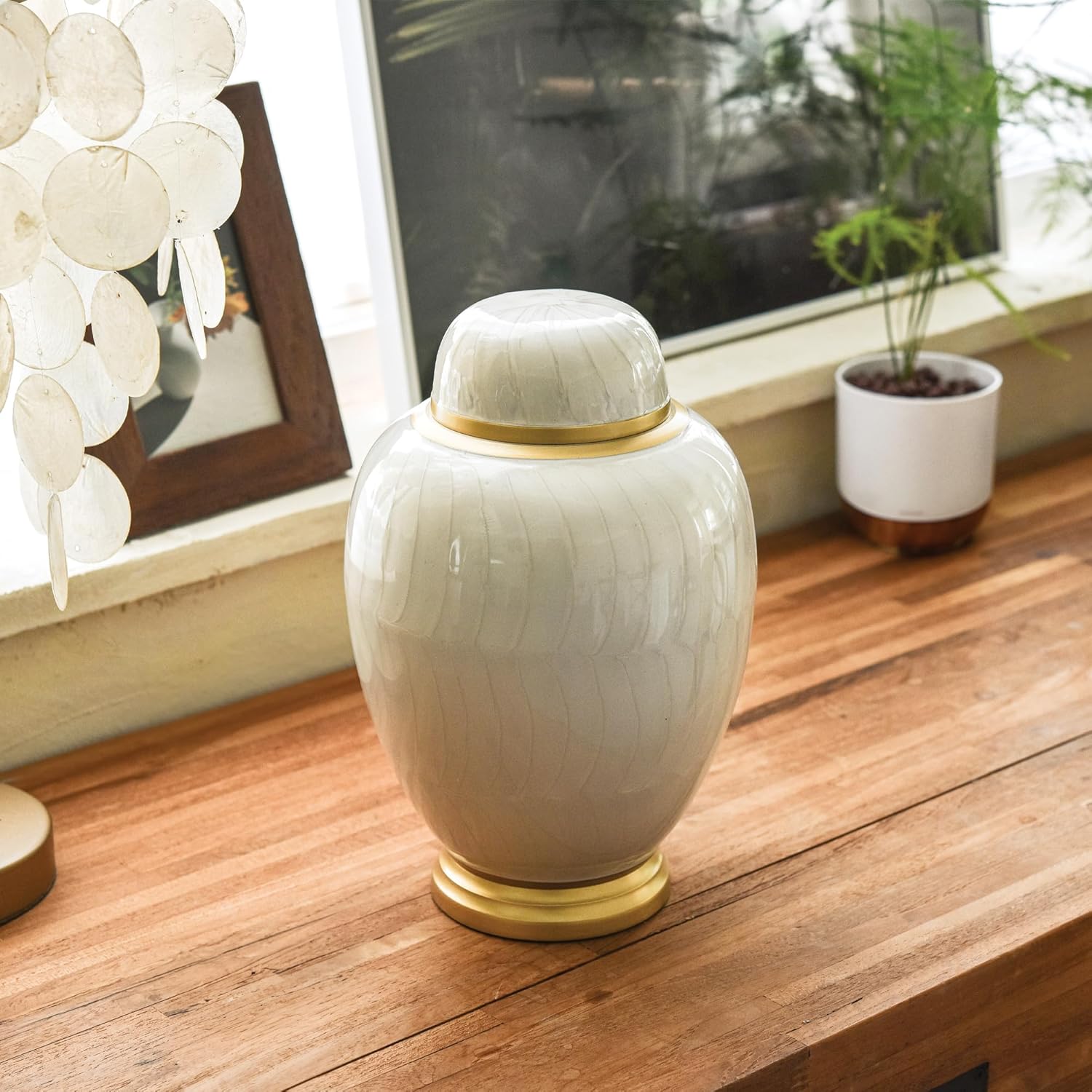 AspenStudio White Pearl Cremation Urn in Oval Shape for Human Cremation Ashes Handcrafted Funeral Memorial Urn - Image 8