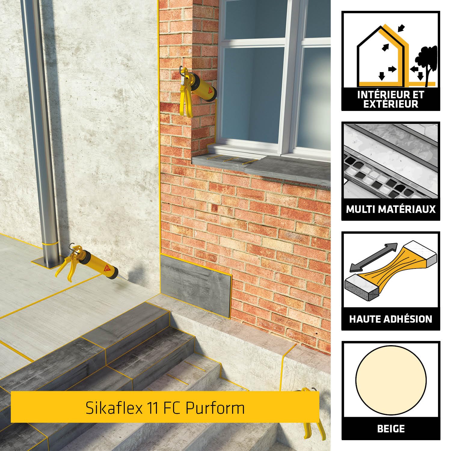 SIKA - Lot de Mastic, joint et colle multi-usages multi-supports - Sikaflex 11FC Purform - Intérieur et extérieur - Lot de 3 cartouches Beige de 300ml + 3 cartouches Blanches de 300ml