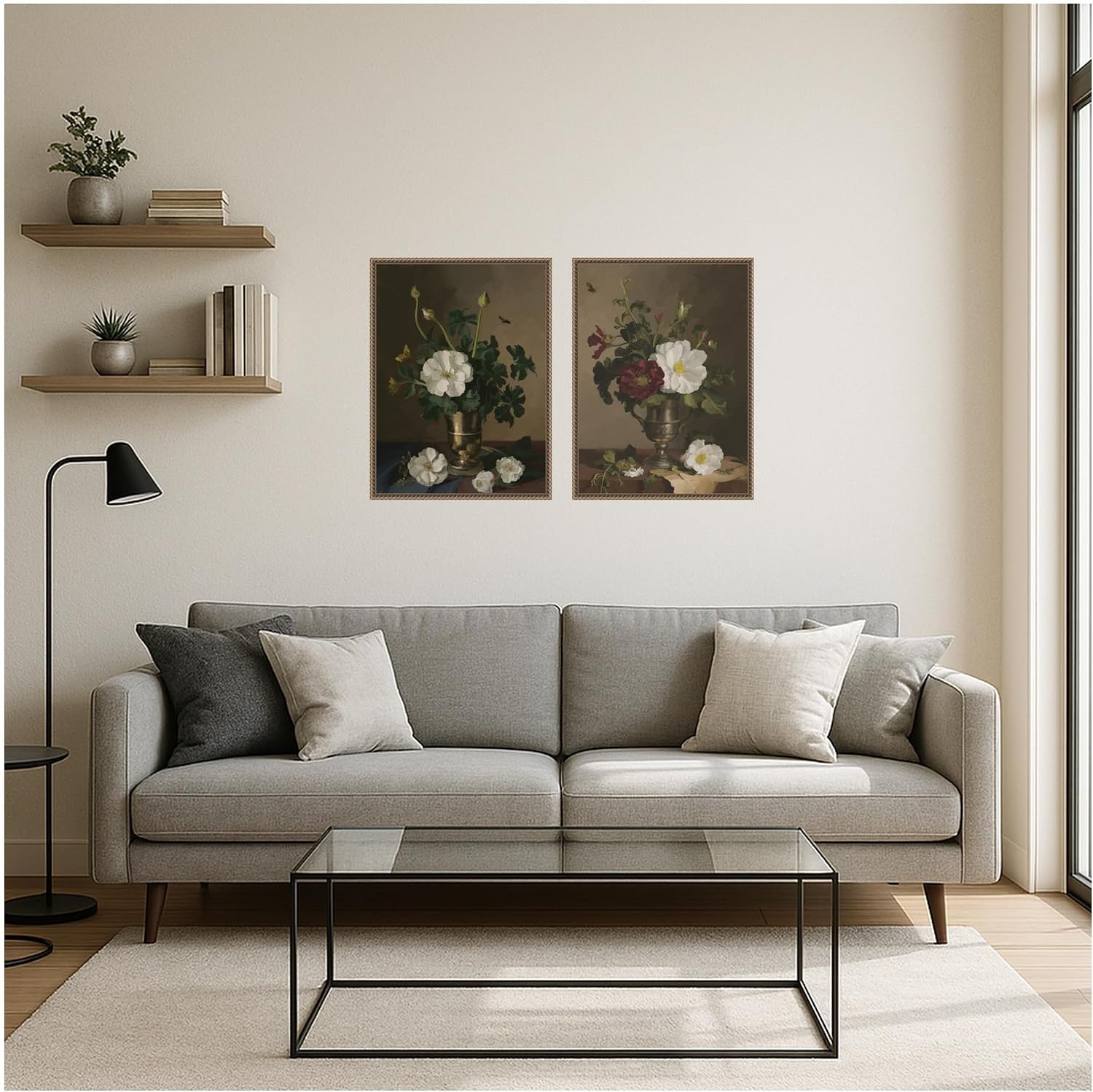 Kate and Laurel Simple Arrangement & Arranged Marriage 2 Piece Framed Canvas Wall Art Set by Mary Sparrow, Sylvie Beaded Dark Gold Traditional, Still Life Art for Wall Decor