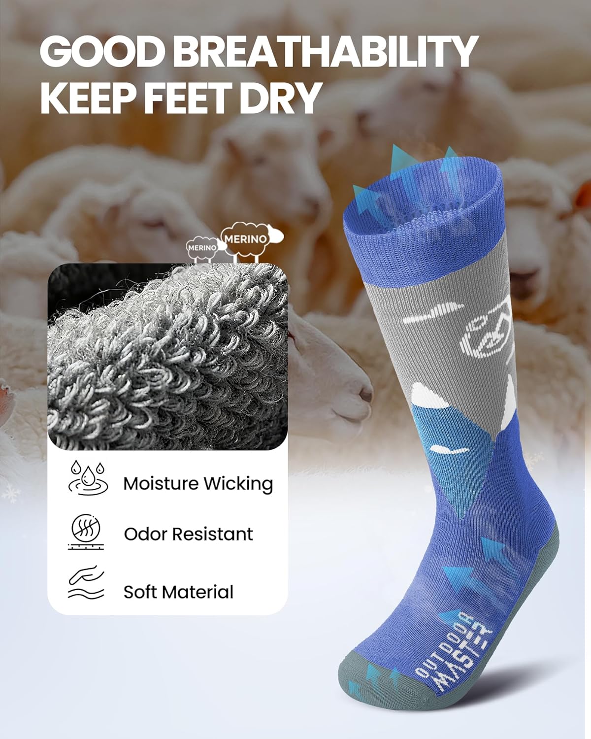 OutdoorMaster Merino Wool Ski Socks for Kids, Boys & Girls, Thermal Winter Warm Snowboarding Socks for Cold Weather - Image 4