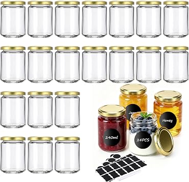 Hejo Jam Jars with Lids, 240ml 24-Pack, Airtight Glass Jars