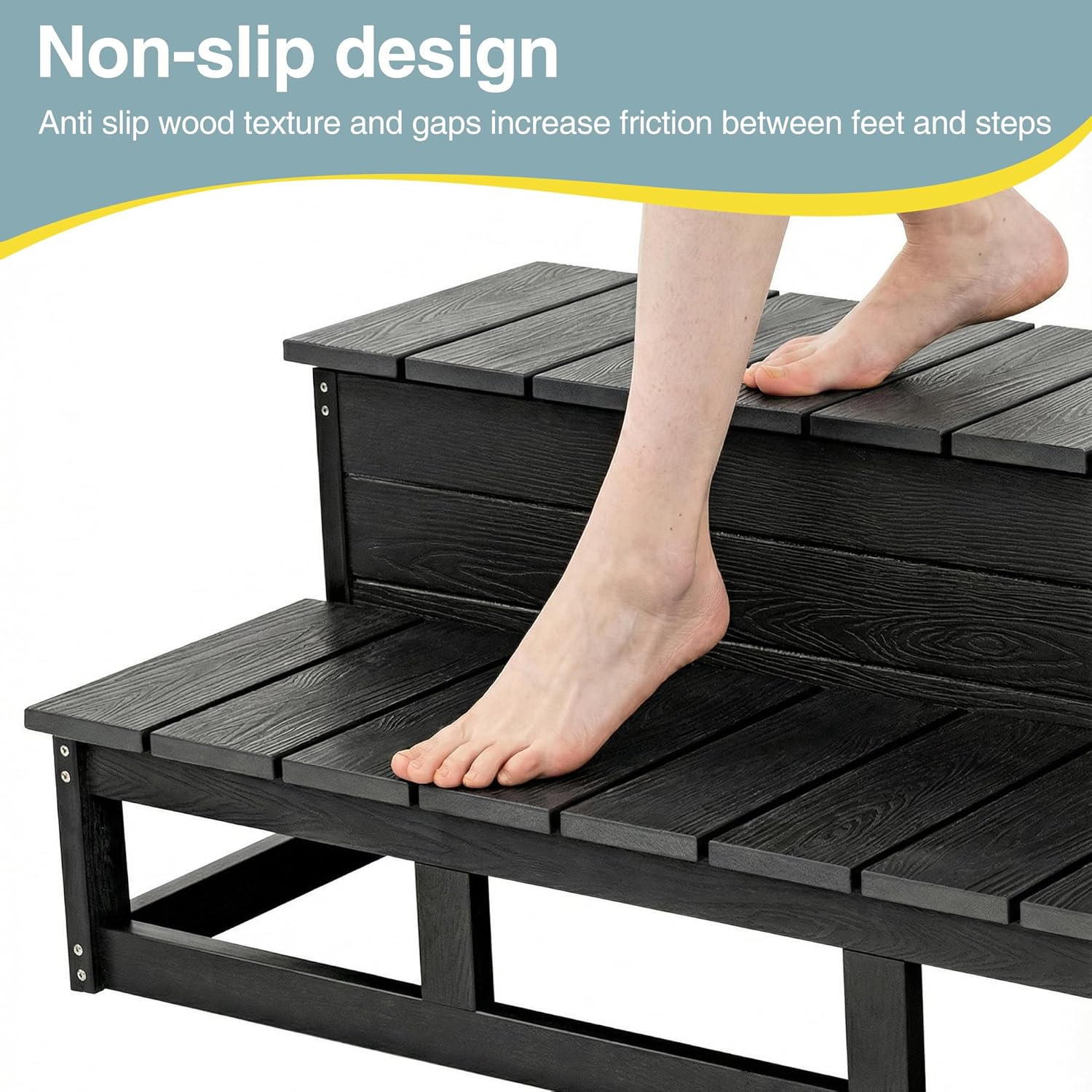 36'' Hot Tub Steps with Storage, Wood Looking HIPS Outdoor Spa Steps, Non-Slip Heavy Duty Hot Tub Stairs for Outdoor & Indoor, Black