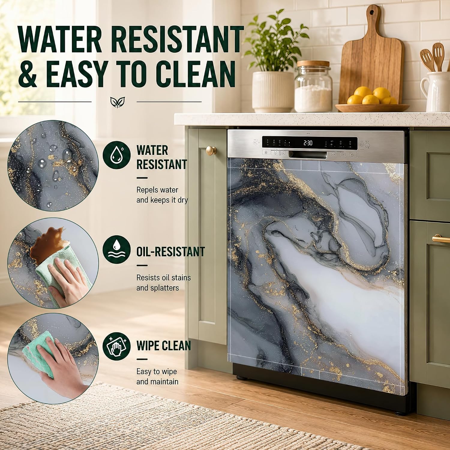 Dishwasher Magnet Cover 23x26 Inch,Gray Gold Marble Magnetic Dishwasher Panel Cover,Hide Scratches Dents Stains,Waterproof Kitchen Appliance Decor for Fridge Washer image 4
