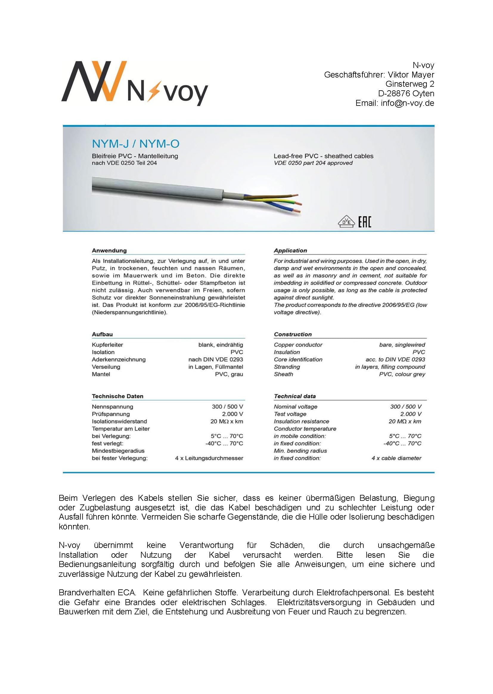 NYM-J 3x2,5 mm² 10m (Var.5-100m) Mantelleitung Stromkabel Feuchtraumkabel Kupfer NV05