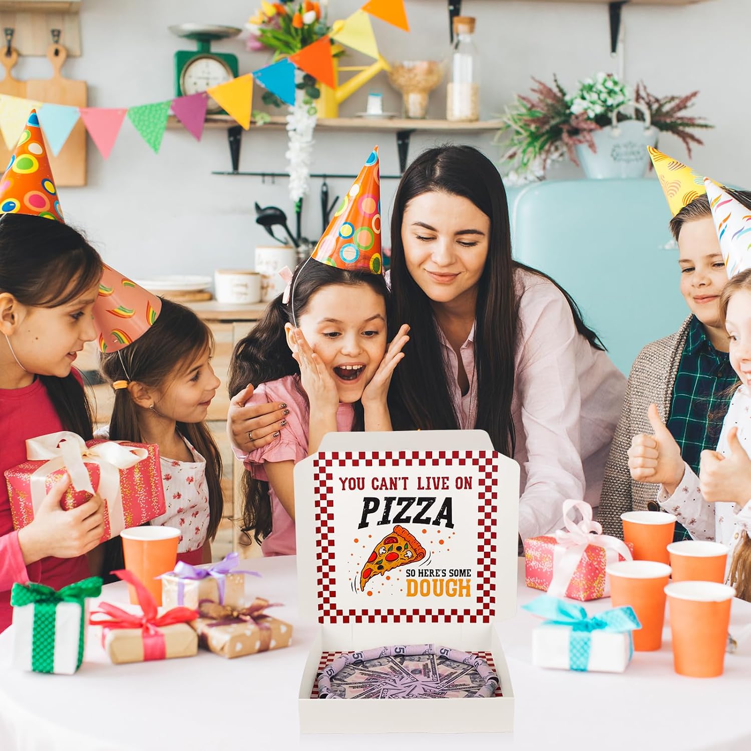 5 Pcs Birthday Pizza Money Box for Cash 10x10 Inch Funny Pizza Gift Boxes Money Holders for Surprise Happy Birthday Wedding Party Surprise Gift Celebrations (Money Not Included)