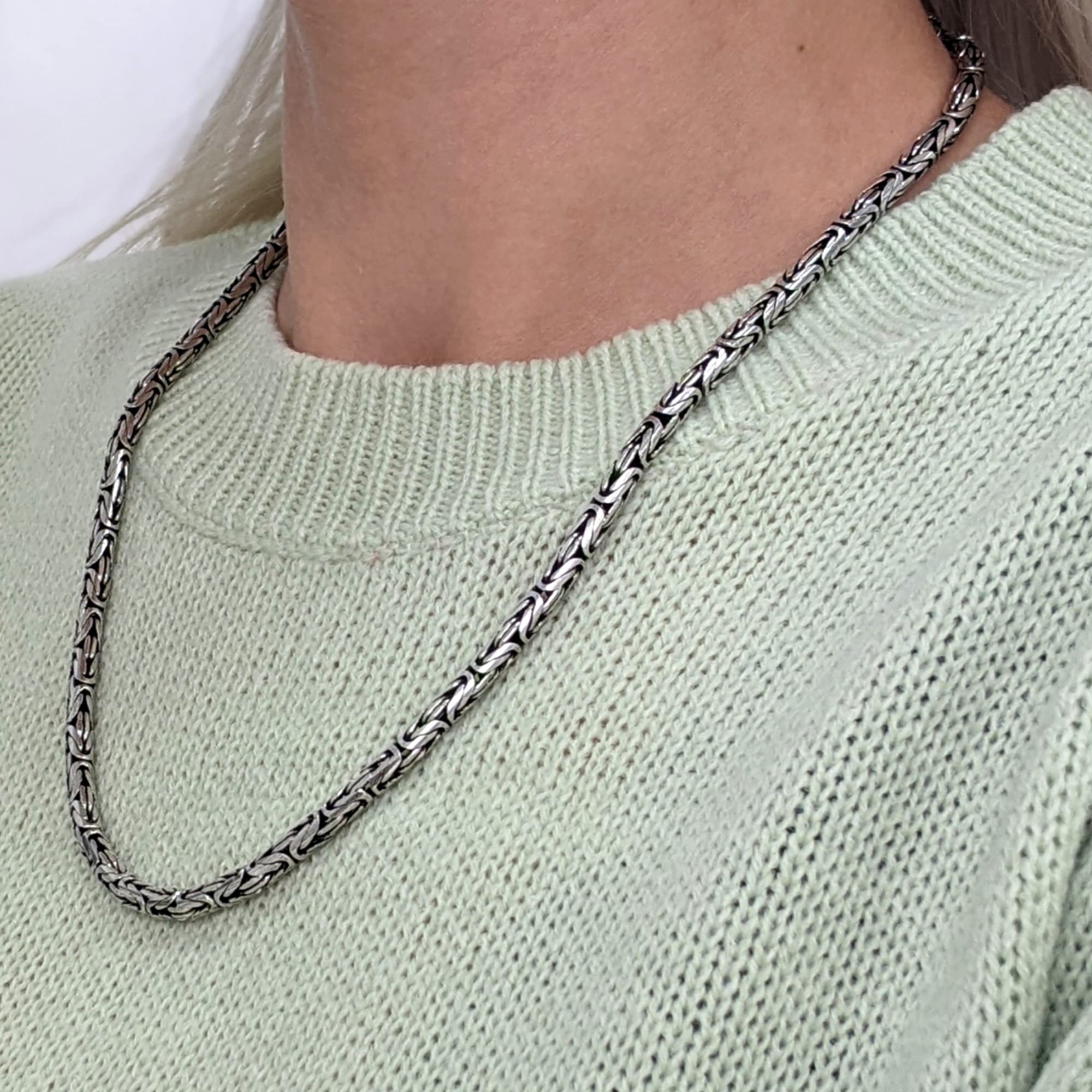 Silverly Naszyjnik ze srebra wysokiej próby dla mężczyzn, 52 cm, grubość 4 mm, styl balijski, masywne naszyjniki ze srebra próby 925, pogrubione, ciężkie łańcuszki do warstw, rustykalna biżuteria boho
