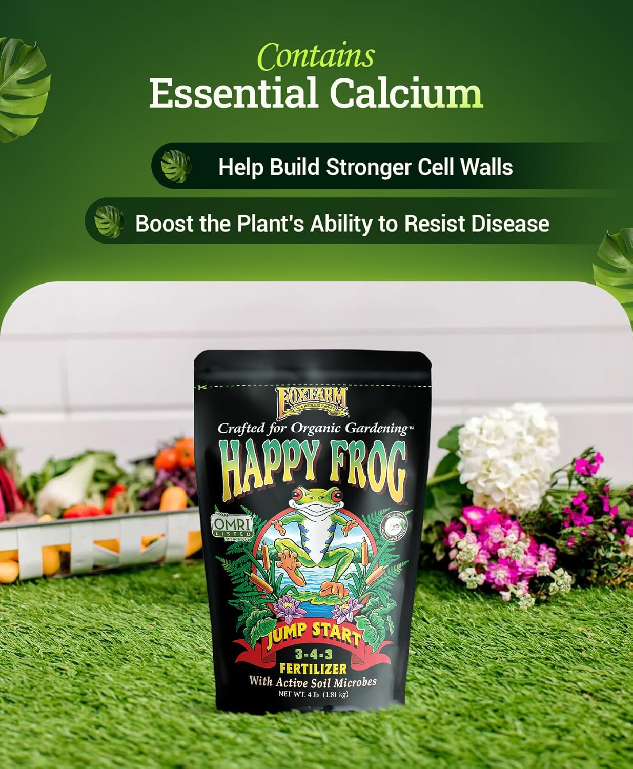 Happy Frog Jump Start Fertilizer - 3-4-3 Blend with Calcium & Mycorrhizal Fungi - Supports Early Growth & Root Development - Phosphorus Fertilizer for Transplanted Seedlings & Re-Potted Plants - 4 lb