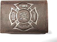 Vista 1 de Cartera triple plegable para bomberos de cuero "Crazy Horse" con protección RFID, Marrón, Talla única, Trifold
