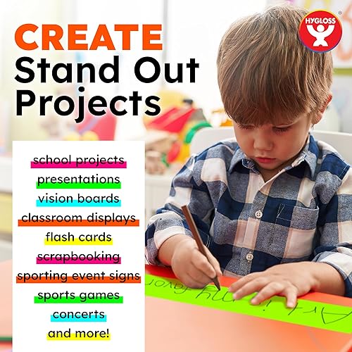 Miniatura 37 de Hygloss Tablero grande de póster de 22 x 28 pulgadas, 100 tableros de póster de colores neón surtidos a granel, 10 puntos de grosor, papel de póster