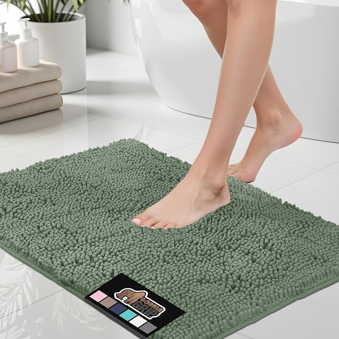 GORILLA GRIP Bath Rug Mat 44x26, Thick Soft Absorbent Chenille, Quick Dry Microfiber Mats, Rubber Backing Machine Washable Shower Floor Rugs, Bathmat Runner, Bathroom Home Decor Accessories Sage Green