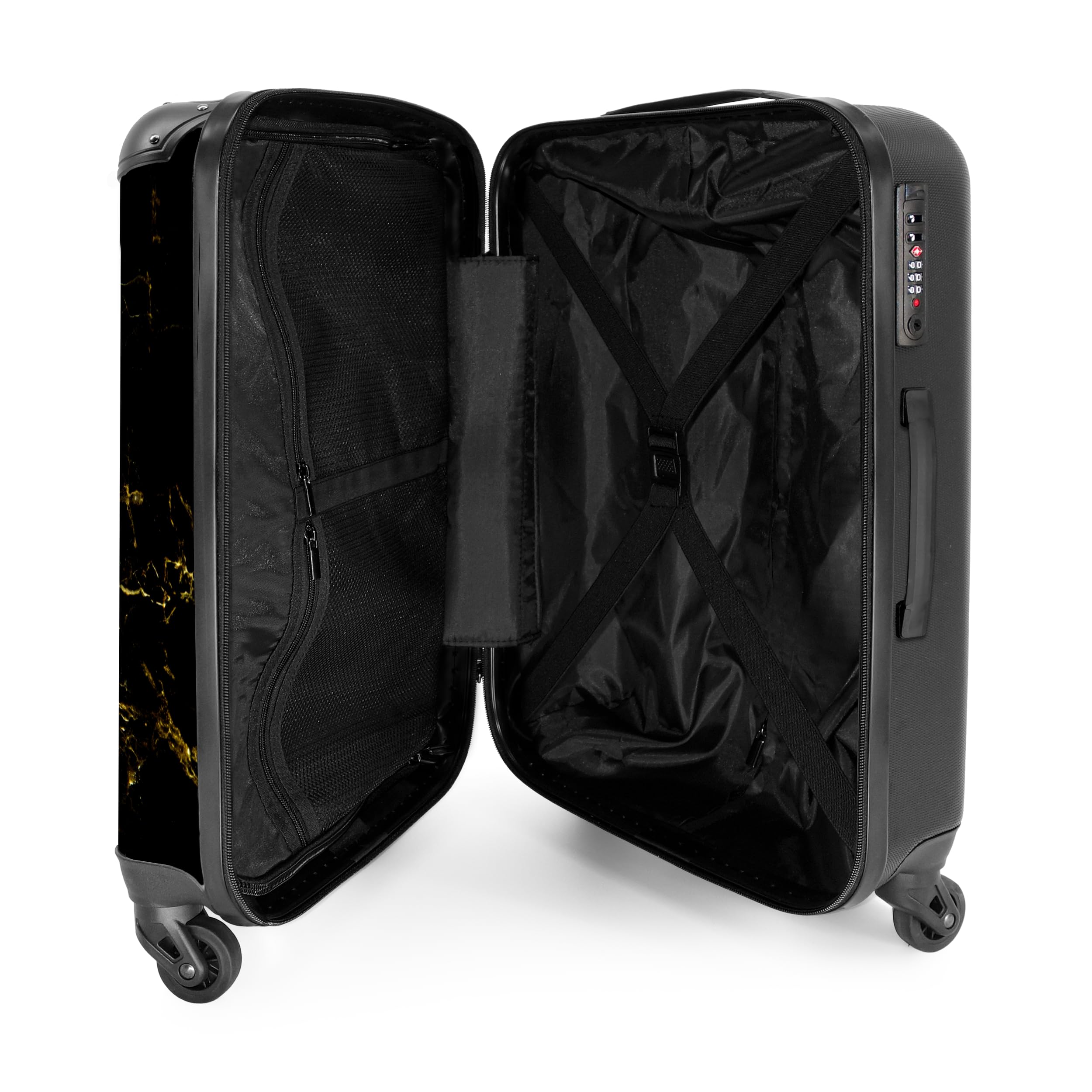 NoBoringSuitcases.com Maleta Mediana, Maletas de Viaje Grandes 23 Kilos, Maleta Personalizada, Maleta Mediana 4 Ruedas, Cerradura TSA, Maleta Grande, Maletas (67 cm - 72 L), (Mármol - Negro-Dorado)