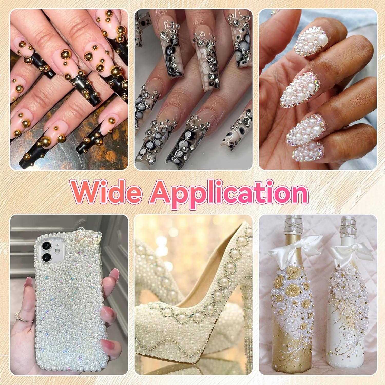 20000Pcs Gold Silver White Half Pearls for Crafting, Flatback Half Round Pearl for Nails, 6 Sizes ABS Pearl Beads Gems for Nails Art DIY Crafts Embellishment Shoes Clothes Bags DIY Making - Image 5