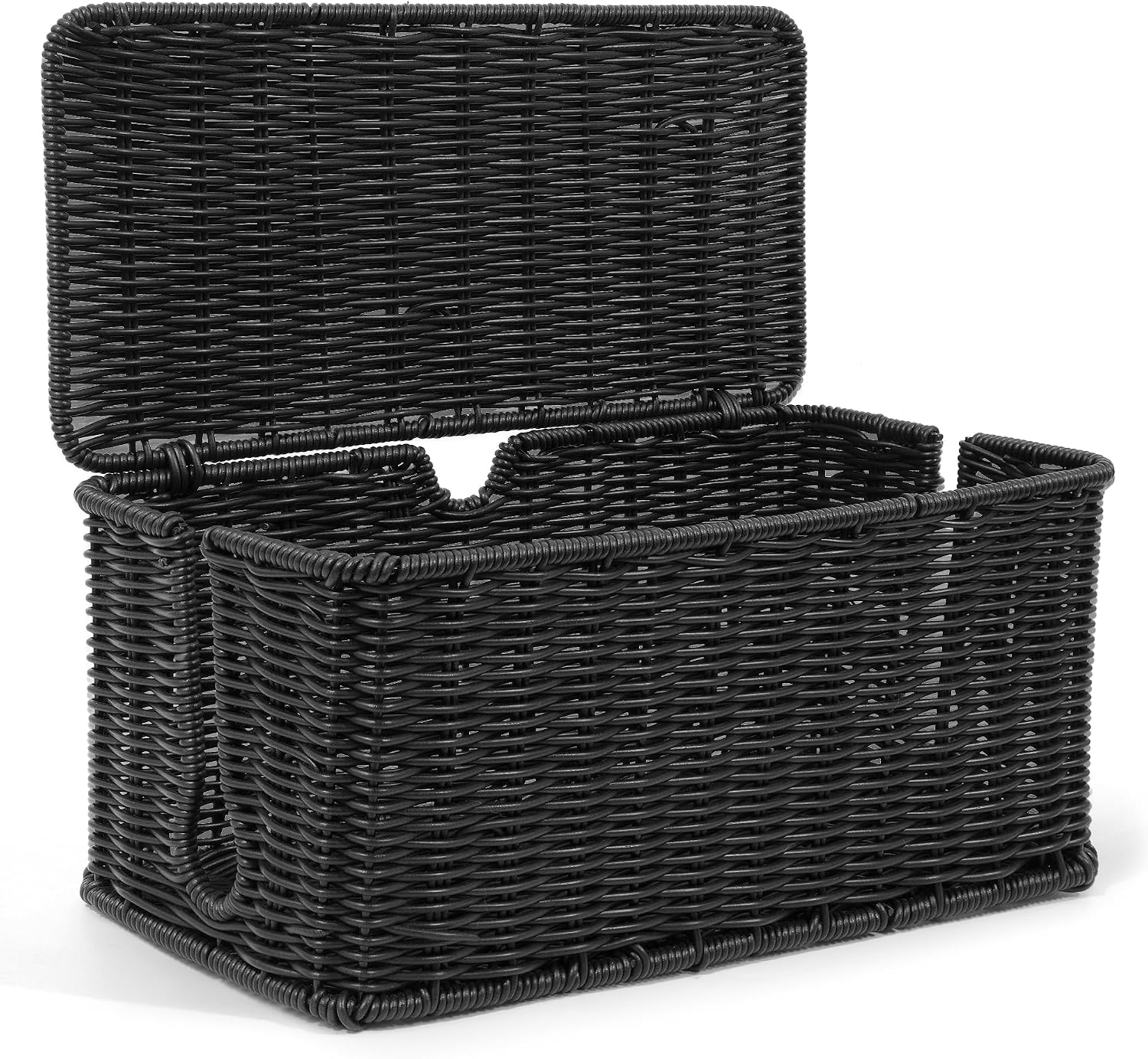 ZhiYo Rattan Cable Management Box, Black Cord Organizer, 12.5" x 5" x 5.2"