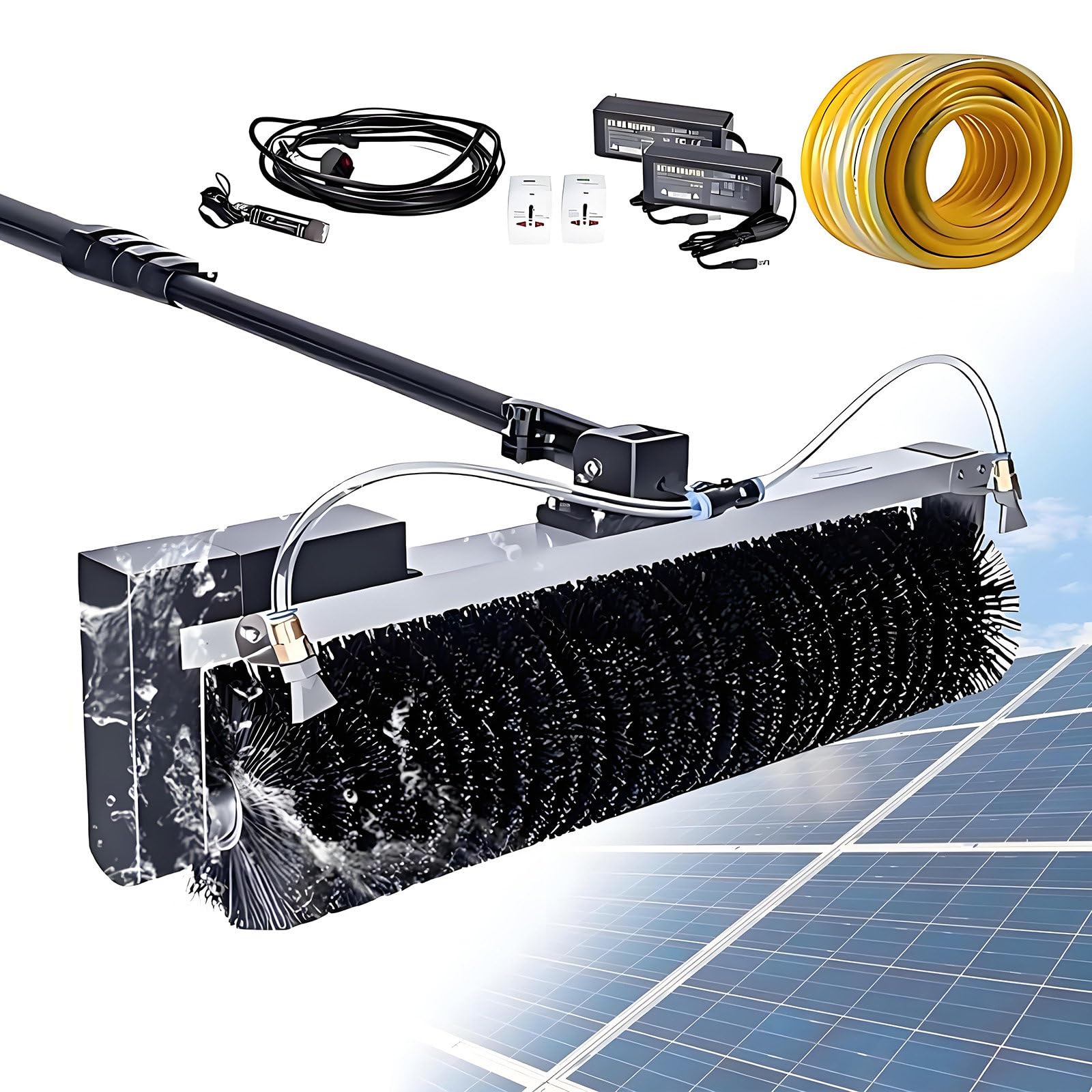 GUTYGIO Electric Solar Photovoltaic Panel Cleaning,Telescopic Power Roller,Adjustable Pole,Cleaning Height:3.5m / 5.5m / 7.5m,Automatic Water Spray MainsElectricity-5.5m/18ft
