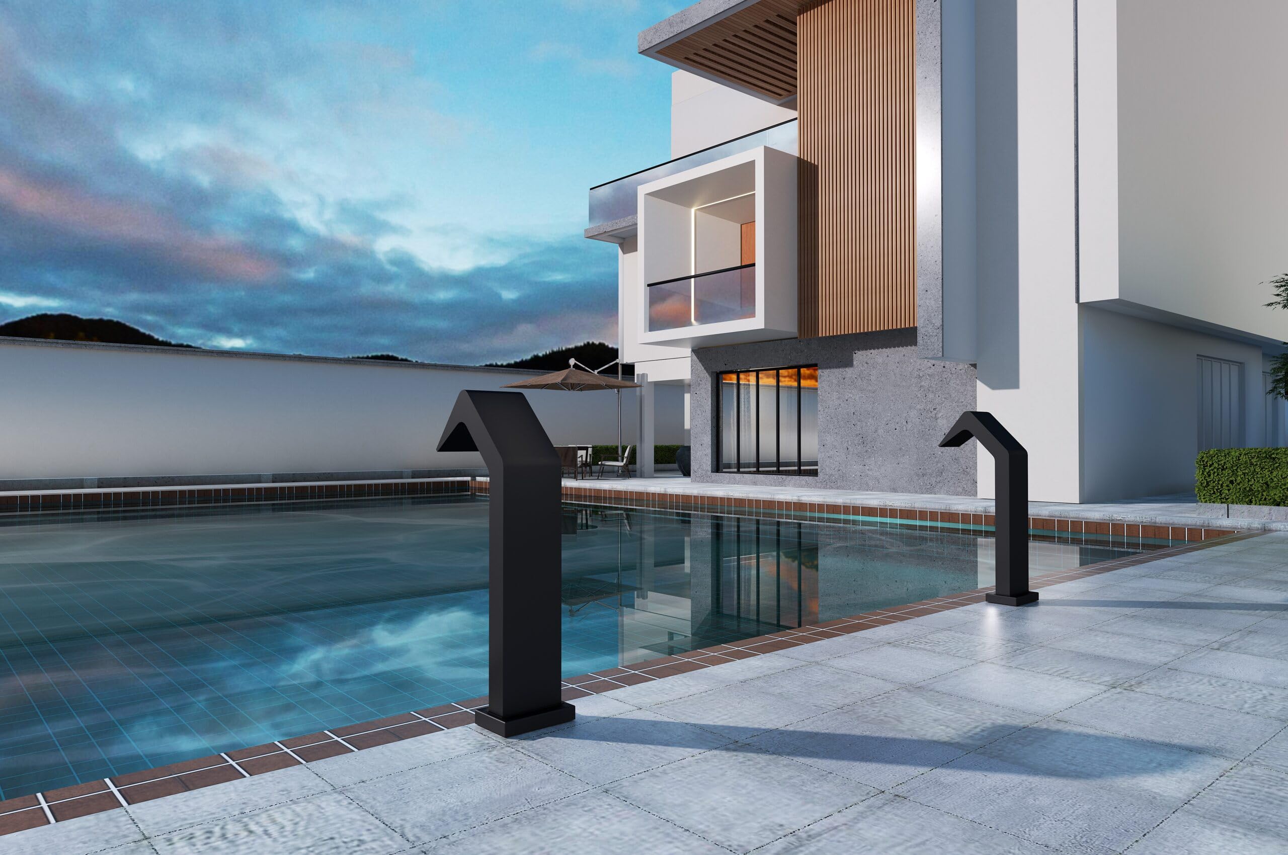 Mice - Cascada Decorativa para Piscina y SPA - Griferia Exterior de Acero INOX S316 - Fuente para Piscinas/Estancos - Duchas Exteriores/Negro Mate