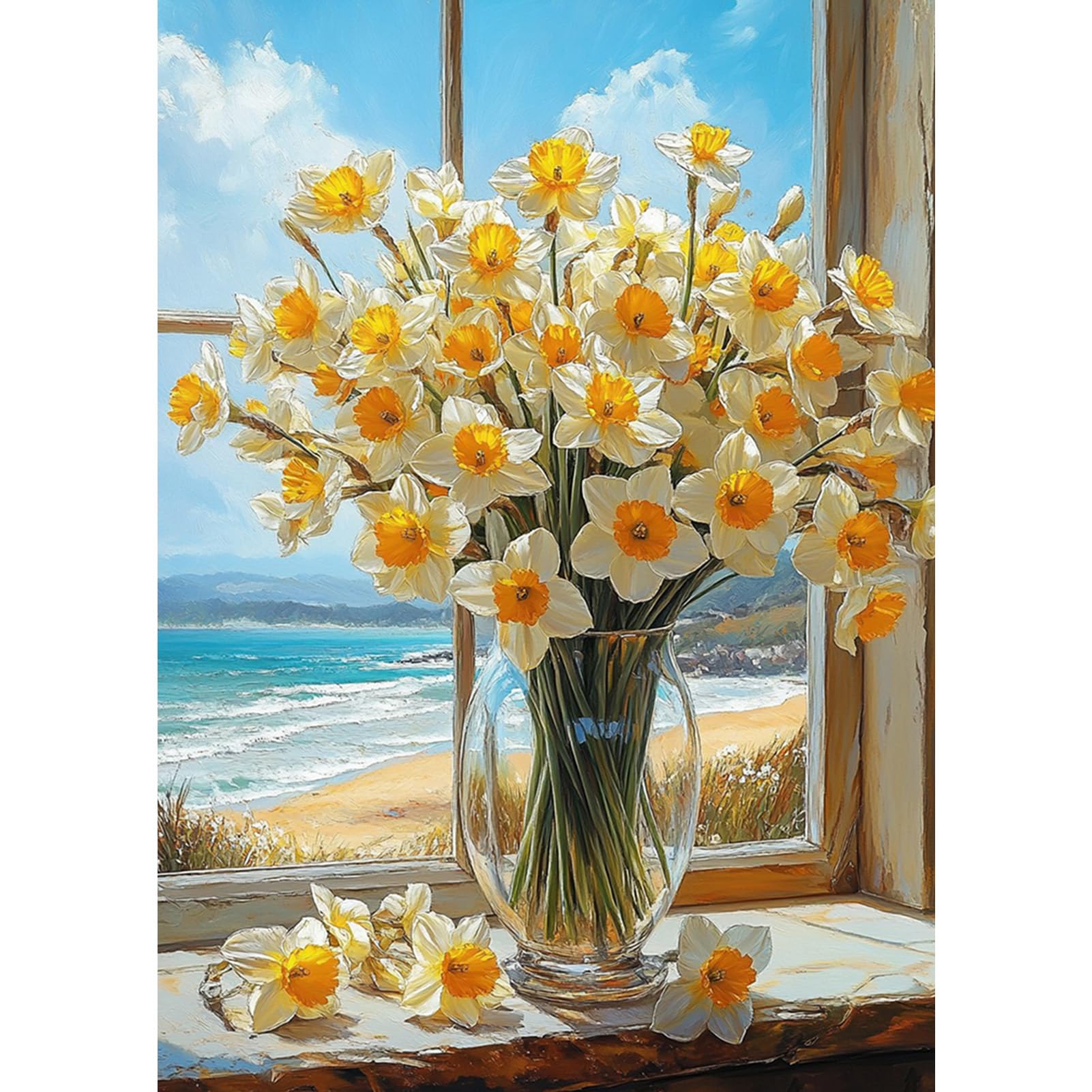 TOSTOG Beautiful Daffodils Diamond Painting Kits for Adults, 5D Full Drill Diamond Art Kits Narcissus Flowers, DIY Round Diamond Picture Arts Gem Painting Crafts for Home Wall Decor 30x40cm