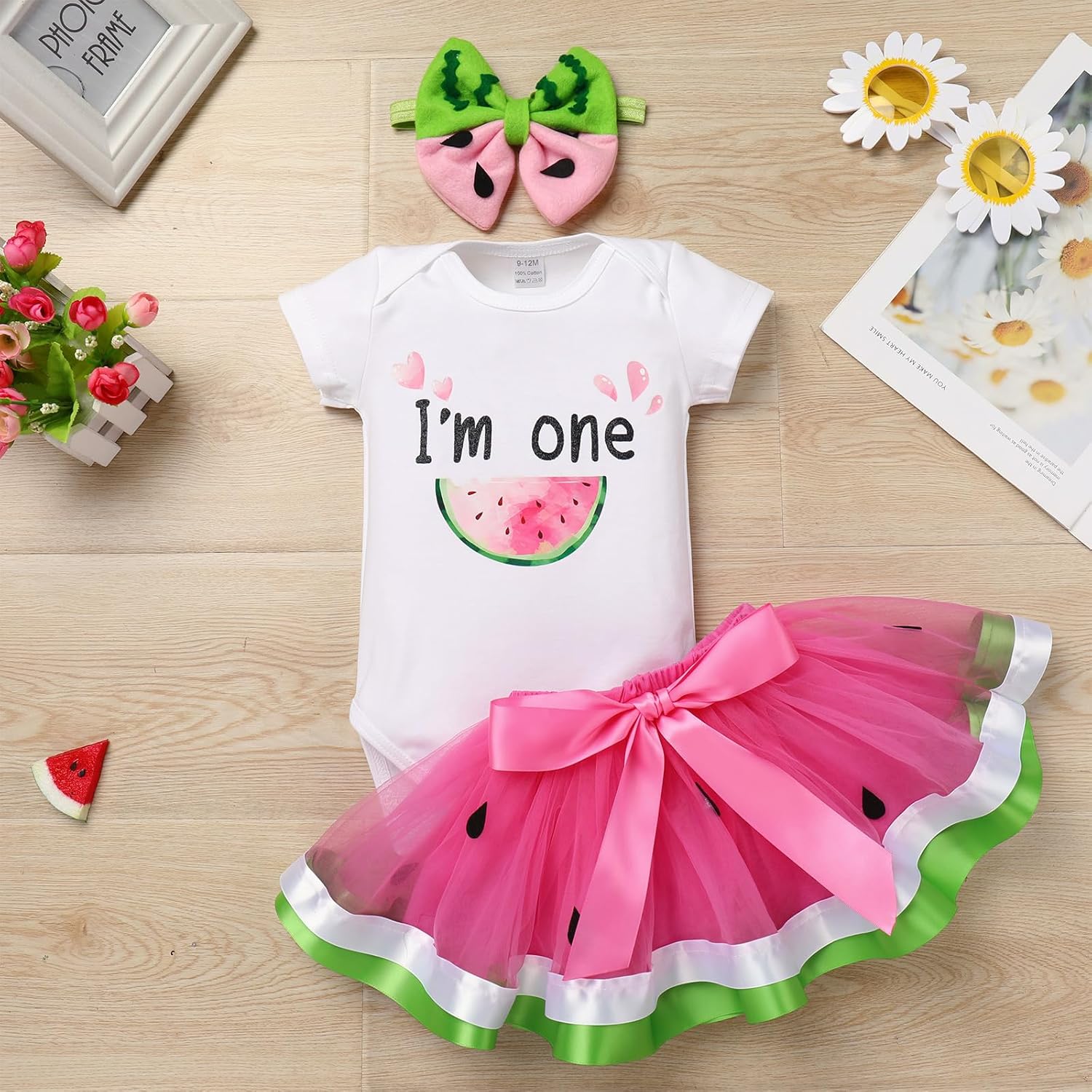 IBTOM CASTLE Farm Cow Giraffe Party Outfit for Baby Girl 1st Birthday Princess Romper+Tutu Skirt Set+Headband Photo Shoot