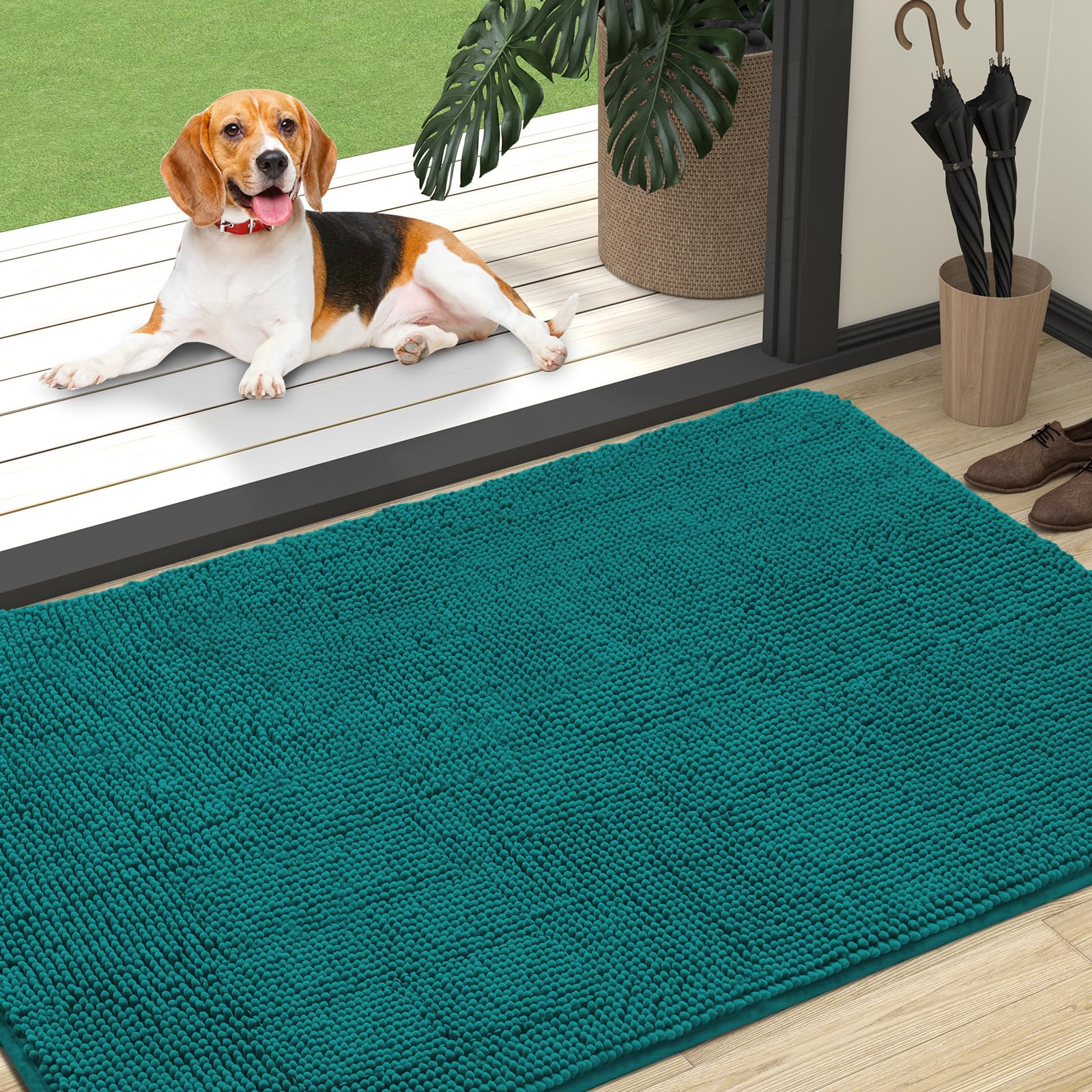 OLANLY Dog Door Mat for Muddy Paws 47x32, Super Absorbent Chenille Mud Mat