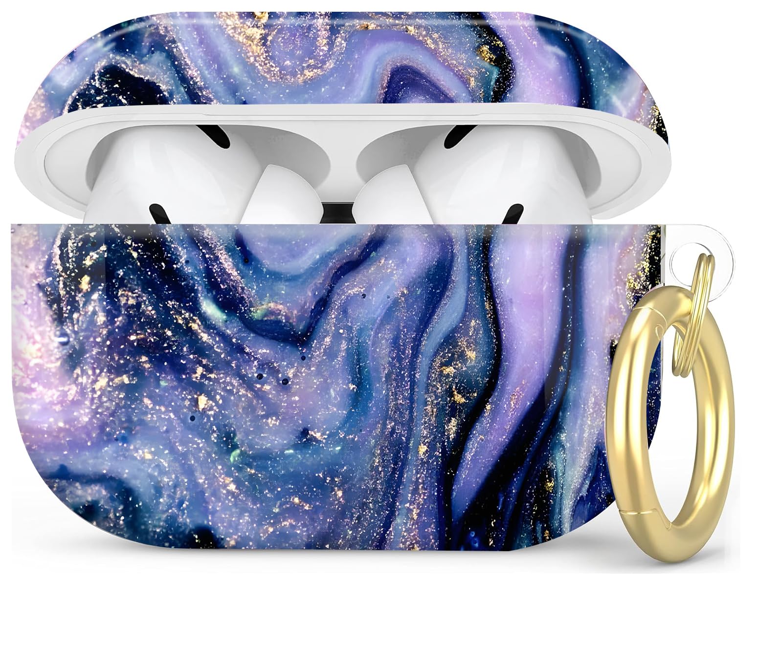 Compatible with AirPod Pro 2nd/1st Generation Case Cover with Key Chain,Full Protective Shockproof Wireless Headphone Case for Airpod Pro 2023/2022/2019(Purple Gold Marble)