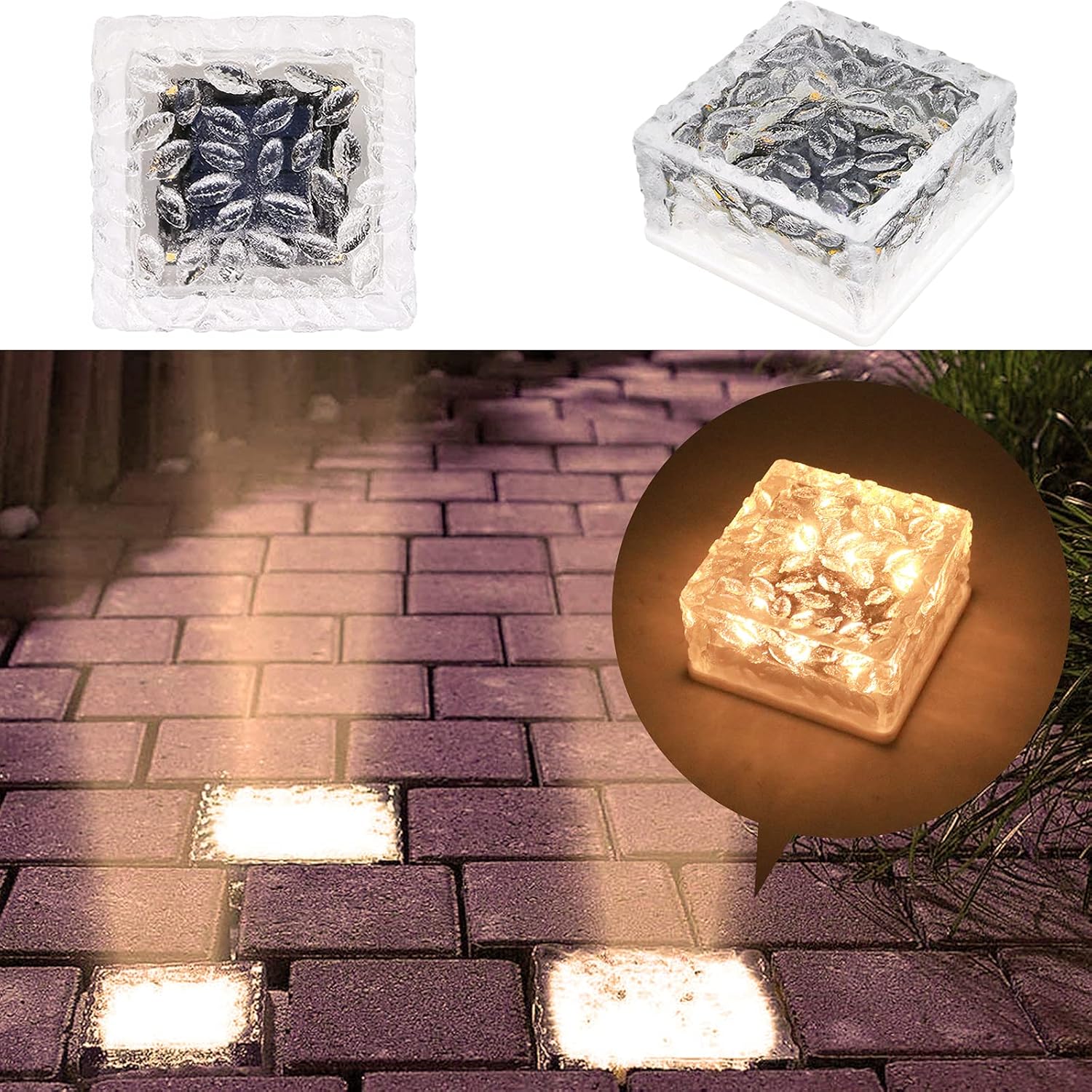 MEDOYOH 1PCS Warmwhite Light Solar Light PVC Brick, 10x10x5CM Solar Ground Light On/Off Ponds Lights Outdoor Garden Ornaments