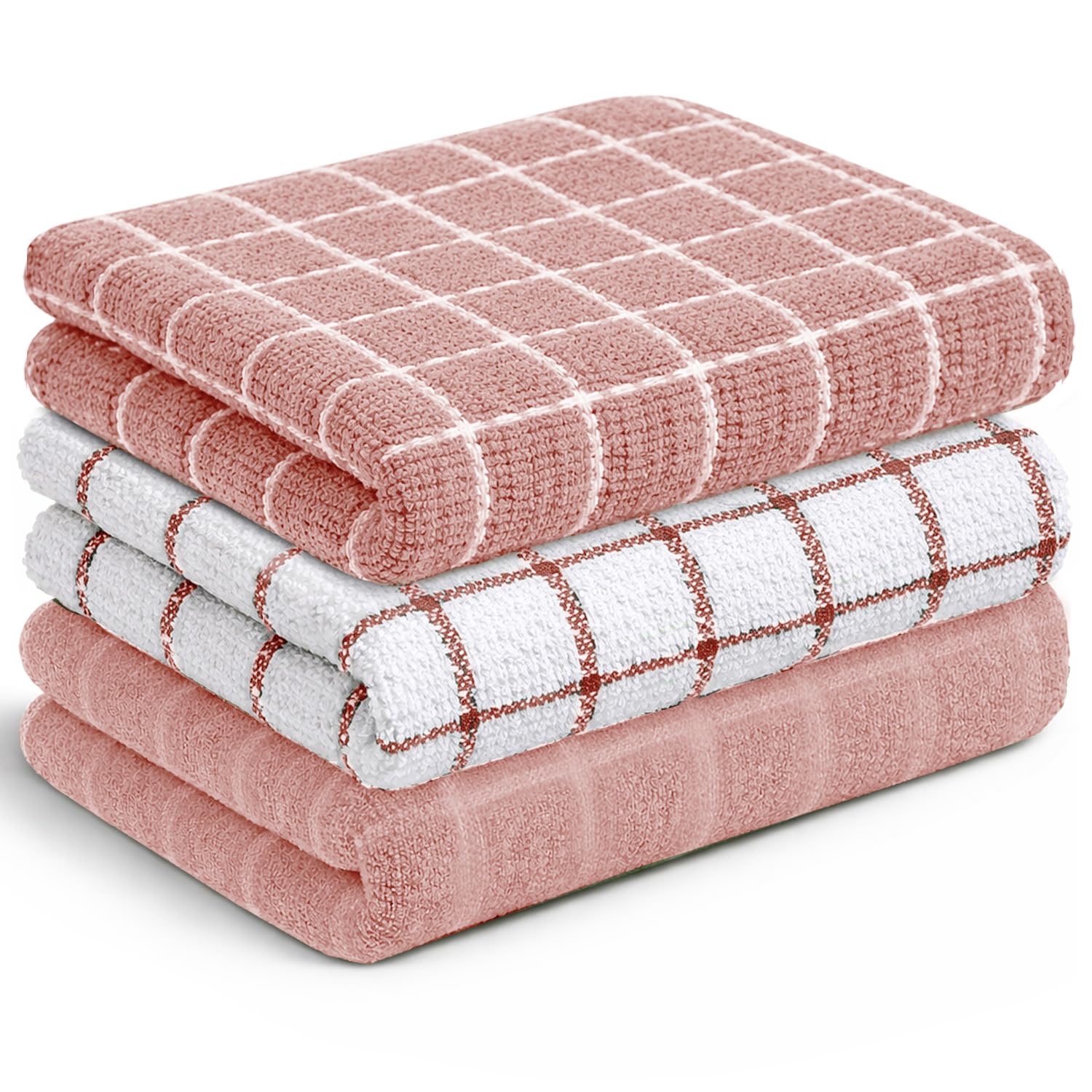 Velosso 3 Pack Everyday Cotton Tea Towel Set - Classic Check Design, Soft & Absorbent Kitchen Towels, Durable and Machine Washable, Ideal for Daily Use, Drying, and Cleaning (Pink)