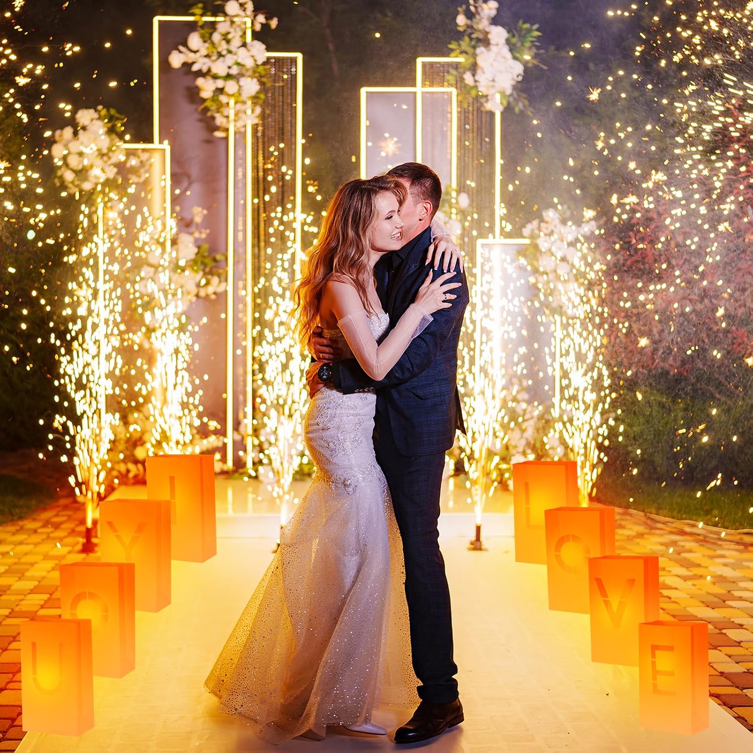 MECCANIXITY White Paper Luminary Bags, I Love You Sign Flame Resistant Candles Bags for Romantic Wedding Proposals, Anniversary Celebrations