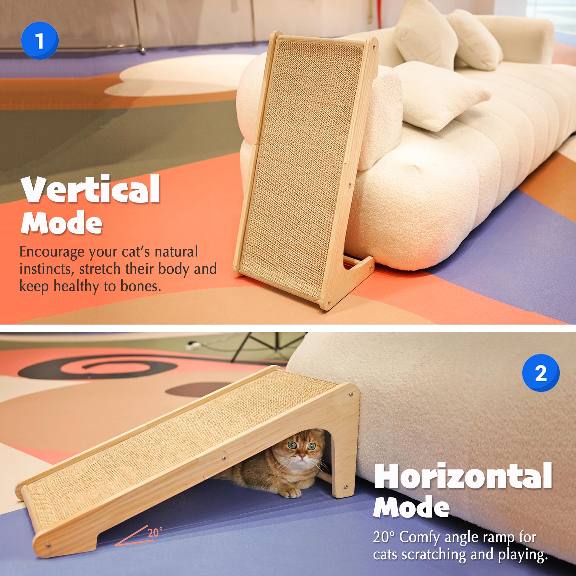 PETKARAY Rampa rascadora de sisal para gatos, poste rascador en forma de L y almohadilla para arañazos para gatos de interior, protector de muebles de pared (grande)
