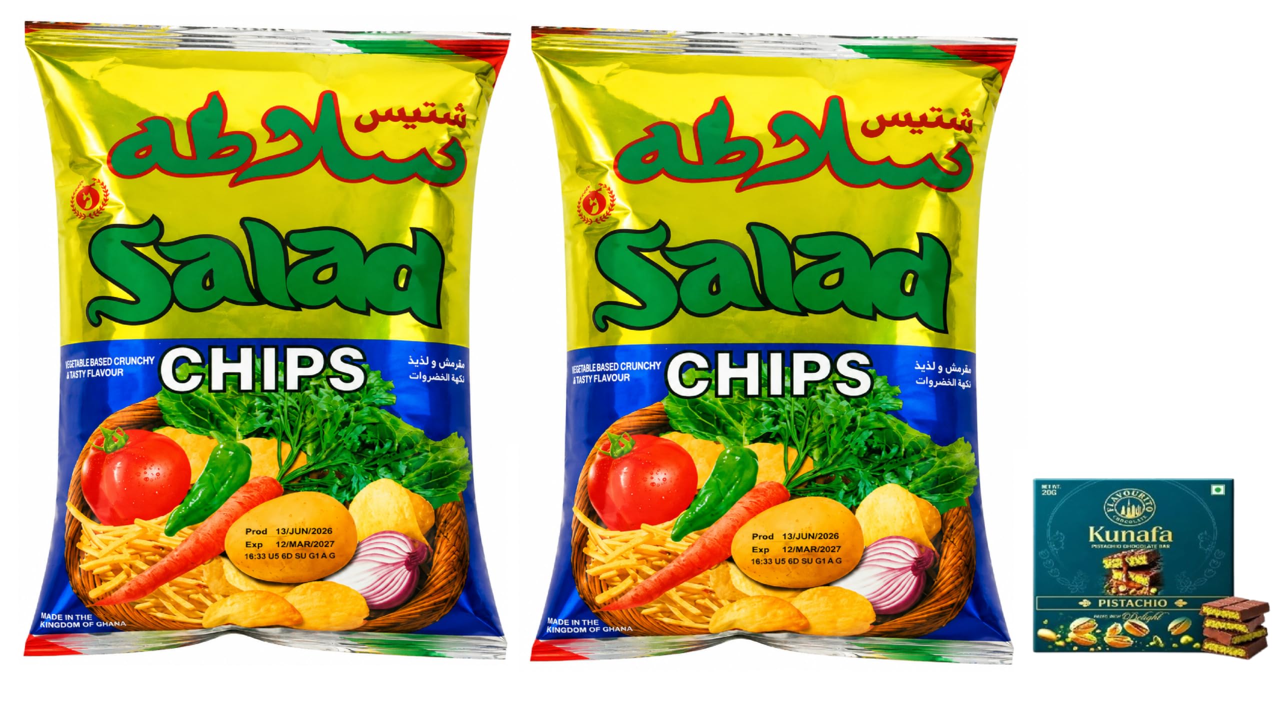 Salad Chips Vegetable-Based Crunchy & Tasty Snack, 75g Each (Pack Of 2),Get Free Flavourito Kunafa Pistachio Chocolate Bar, 20g By Decadent Foods,(Imported-Oman))-image-44