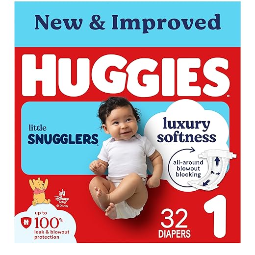 Huggies Size 1 Diapers, Little Snugglers Baby Diapers, Size 1 (8-14 lbs), 32 Count, Packaging May Vary