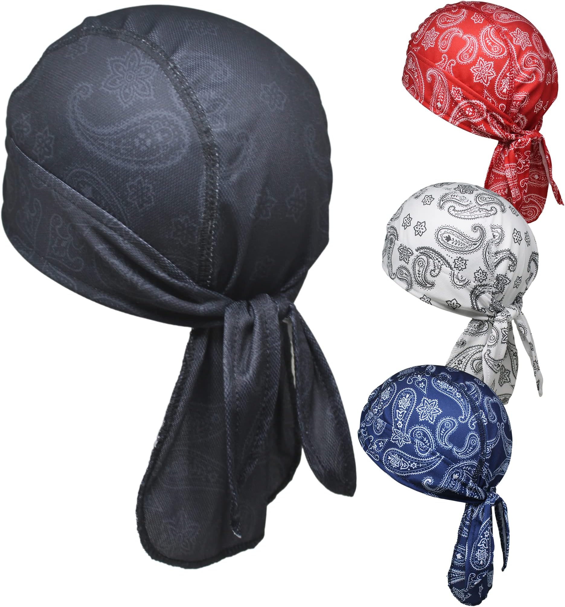 Cooling Helmet Liner - Do Rag Head Bandana Wrap for Men - Biker Skull Cap for Cycling & Motorcycle - Multipack Paisley Print