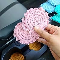 Vista 6 de Posavasos de algodón para portavasos de automóvil, 2 posavasos de automóvil, soporte para bebidas, bonitos accesorios para portavasos para mujeres