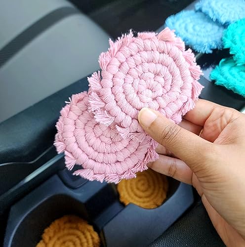 Miniatura 6 de Posavasos de algodón para portavasos de automóvil, 2 posavasos de automóvil, soporte para bebidas, bonitos accesorios para portavasos para mujeres,