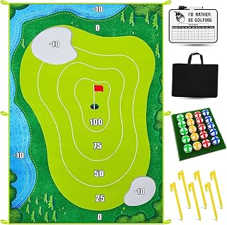 PUDLVA Golf Chipping Game Set Golf Games for Adults Indoor Battle Golf Game with Scorecard 20 Grip Golf Balls 6 Ground Stakes Chipping Mat Storage Bag Golf Gifts for Men Family Indoor Outdoor