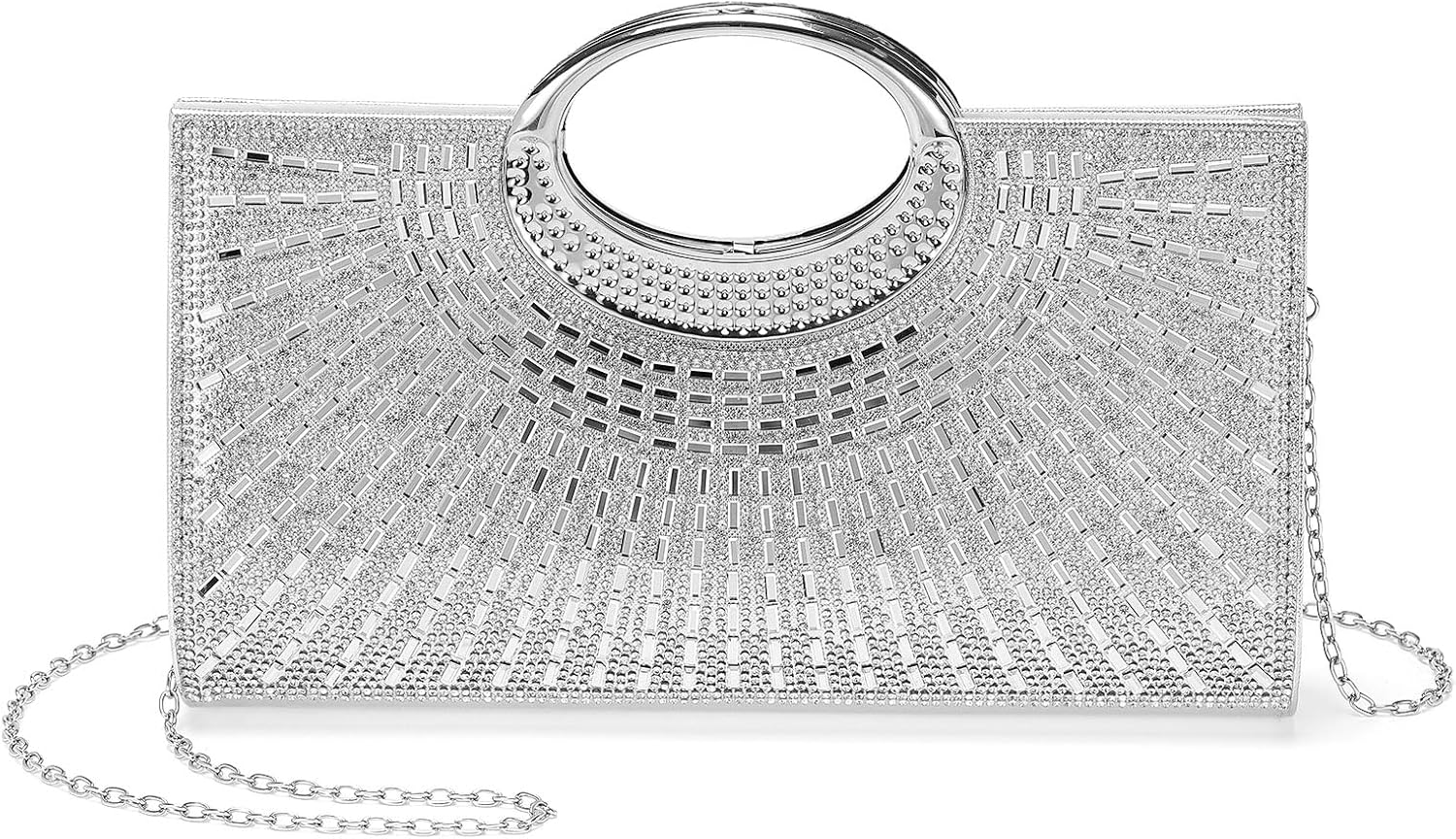 DTGN Evening Bags Clutch Purses for Women Formal, Rhinestone Handbags Purse Shoulder Bag with Chain Sparkly for Wedding Guest Party Silver