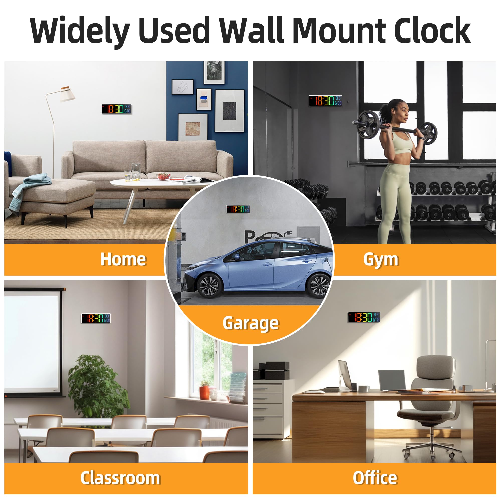 HAITANG Reloj Digital Pared - Reloj Digital Sobremesa de 10,5" con Indicador de Temperatura, Fecha y Día, Regulador Automático de Brillo RGB, Luces Nocturnas, LED 24/12H para Escritorio, Dormitorio