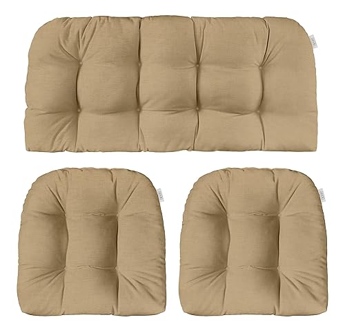 RSH DECOR Sunbrella® Canvas Heather Beige Large 3 Piece Wicker