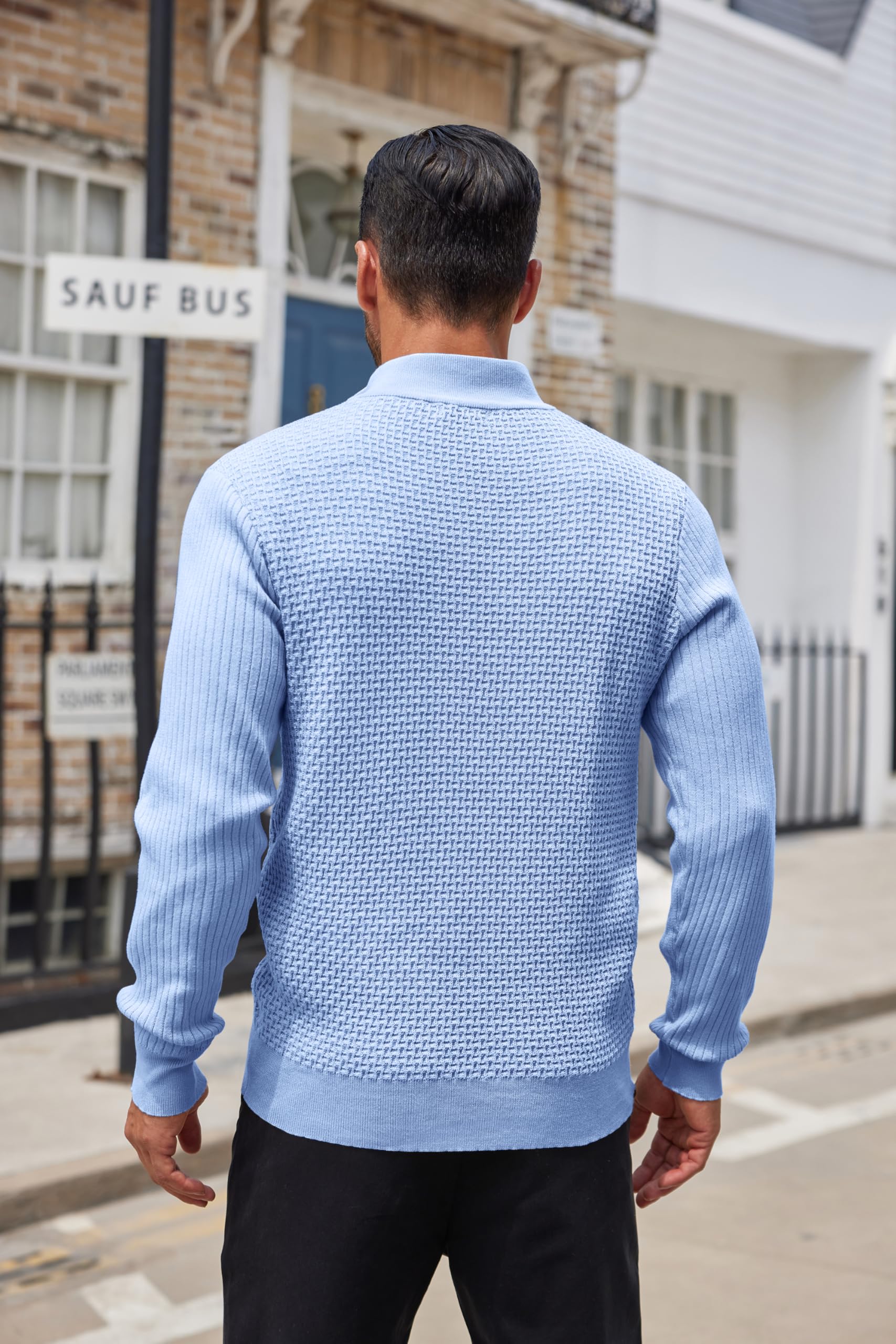 COOFANDY Maglione da uomo con bottoni a quarto e collo alto, leggero, alla moda, casual, lavorato a maglia a nido d'ape Henley | Collo a lupetto a 3 bottoni, stile casual, slim fit, autunno inverno, colletto rialzato, ufficio aziendale, polsini a costine