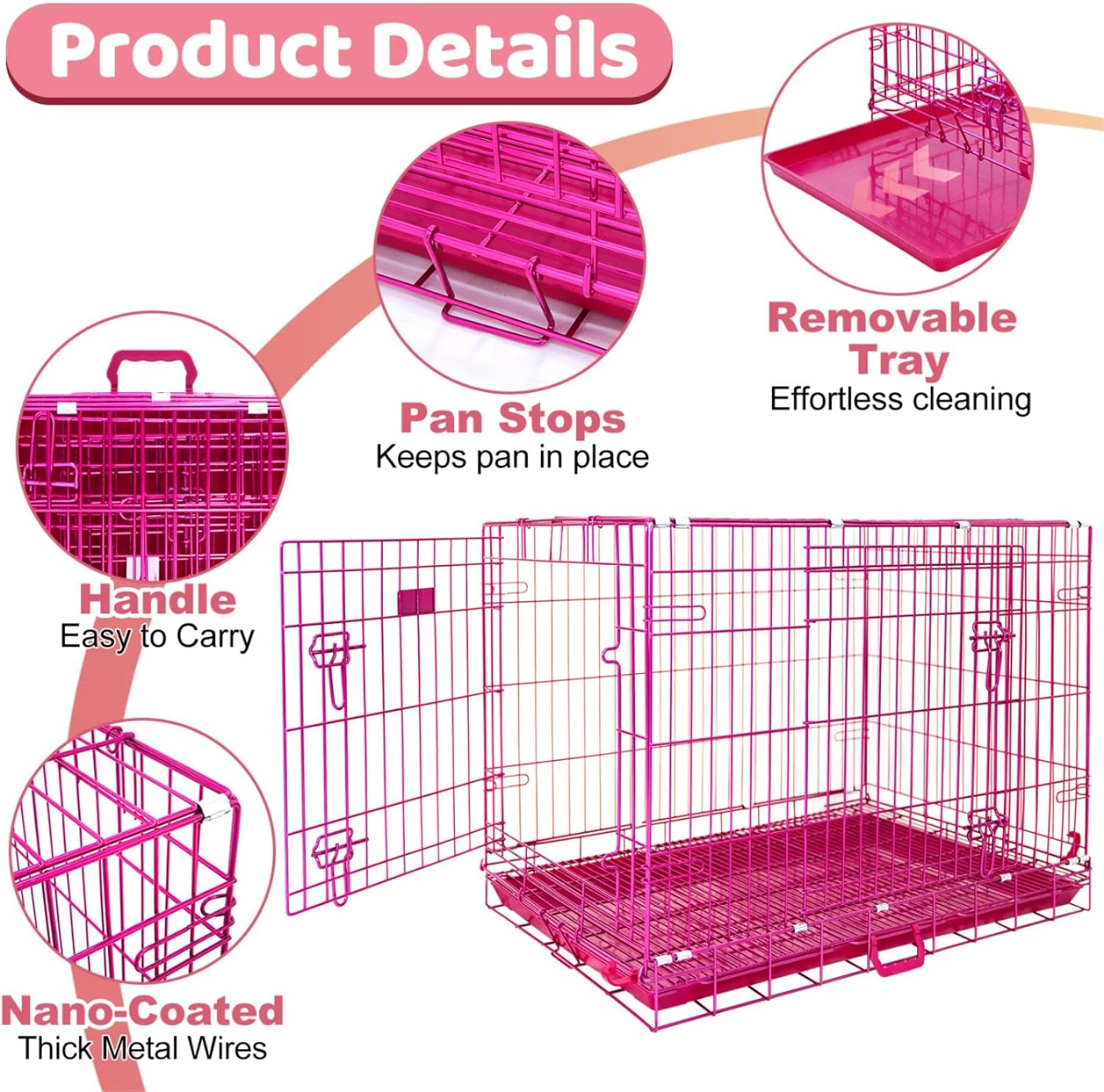 Homey Pet Dog Crates for Medium Dogs, Collapsible Small Dog Cage, Nano-Coating Metal Wire Dog Kennel Indoor with Removable Floor Grid and Tray, Double Doors, PINK36+PINK30 Bundle
